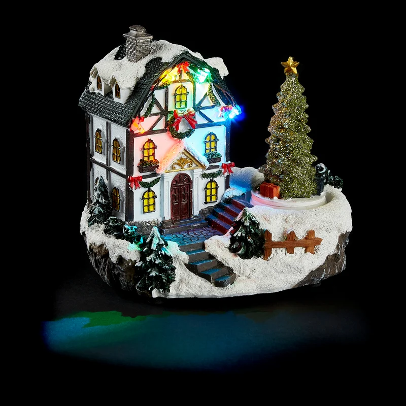 LED House Christmas Decoration With Rotating Tree - Image 2