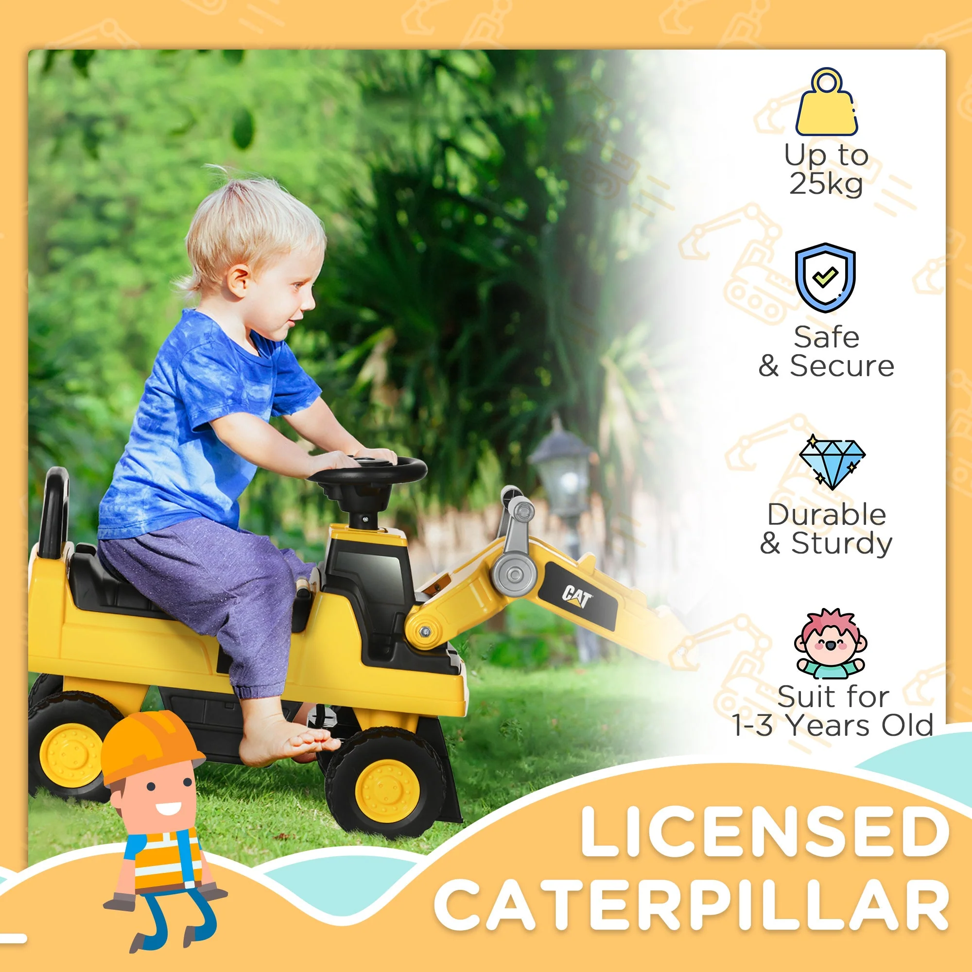 Licensed CAT Kids Construction Ride on with Manual Bucket - Image 3