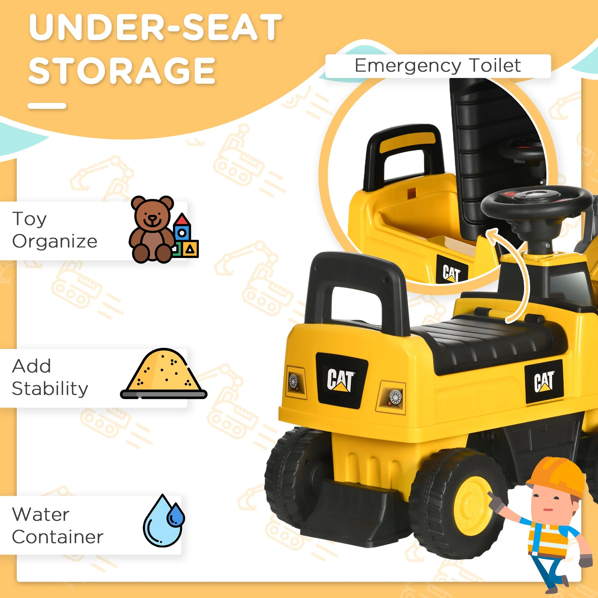 Licensed CAT Kids Construction Ride on with Manual Bucket - Image 5
