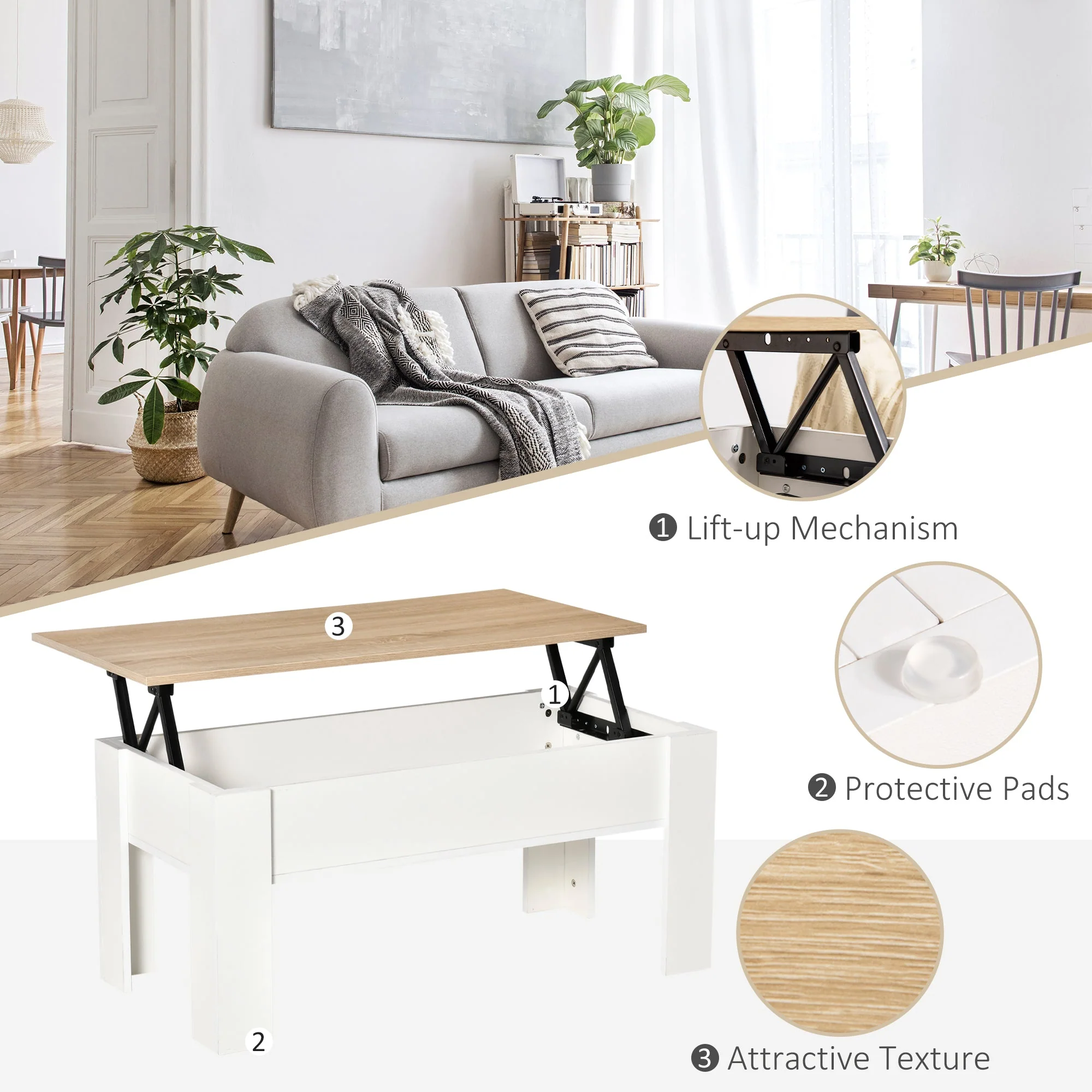 Lift Top Coffee Table with Hidden Storage Compartment - Image 6