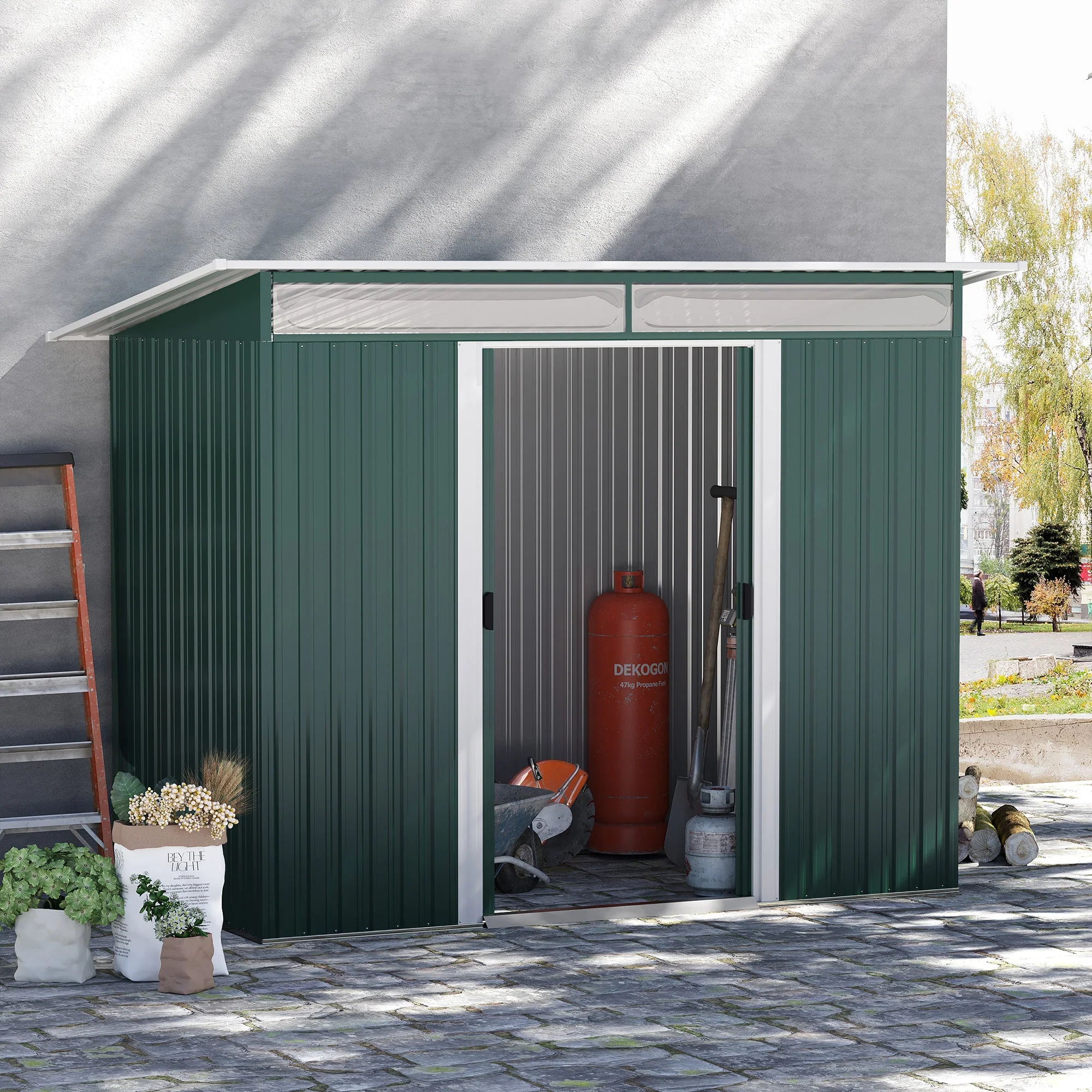 Lightsky 8.5 x 4' Double Door Pent Garden Shed Steel Green by Steadfast - Image 2