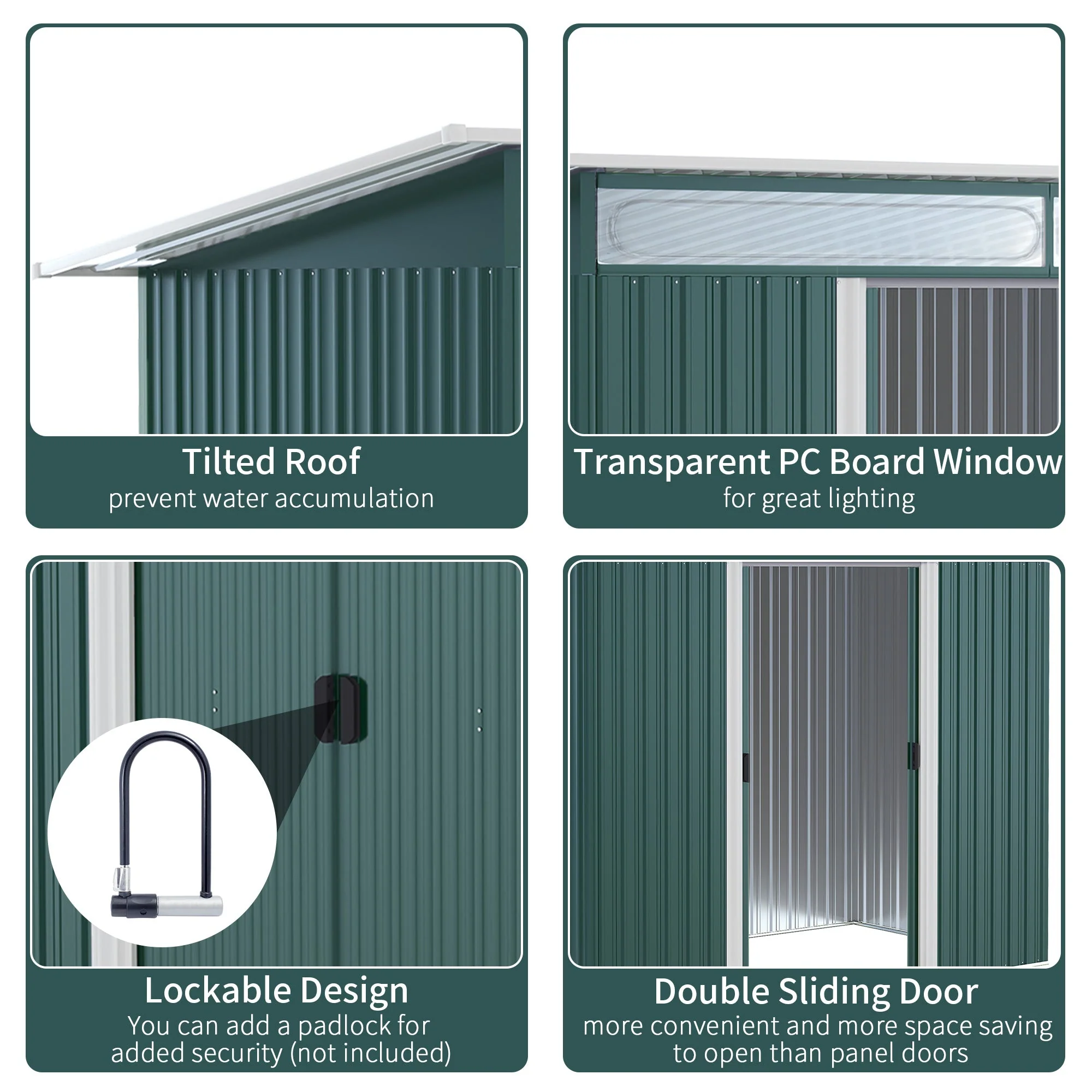 Lightsky 8.5 x 4' Double Door Pent Garden Shed Steel Green by Steadfast - Image 4