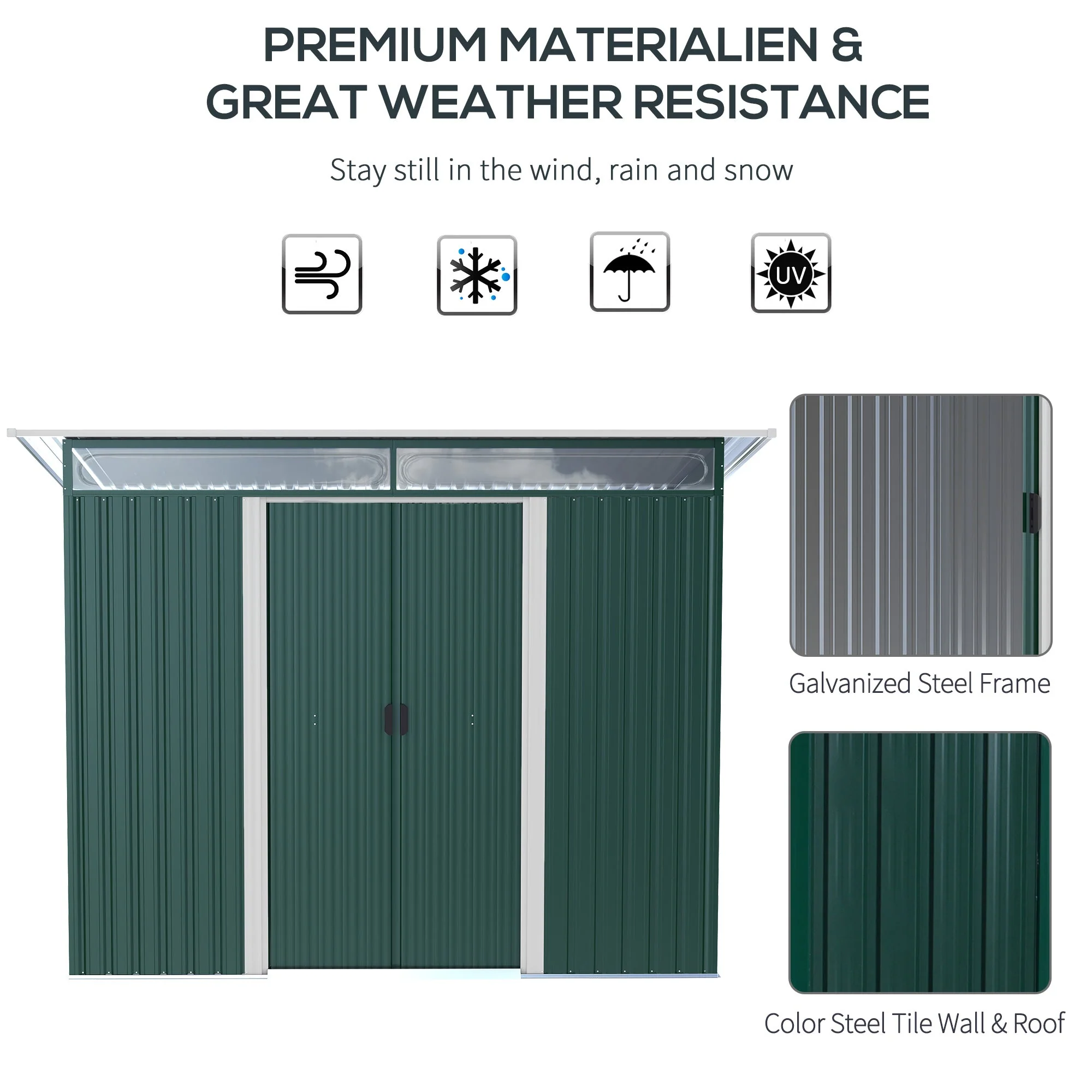 Lightsky 8.5 x 4' Double Door Pent Garden Shed Steel Green by Steadfast - Image 6