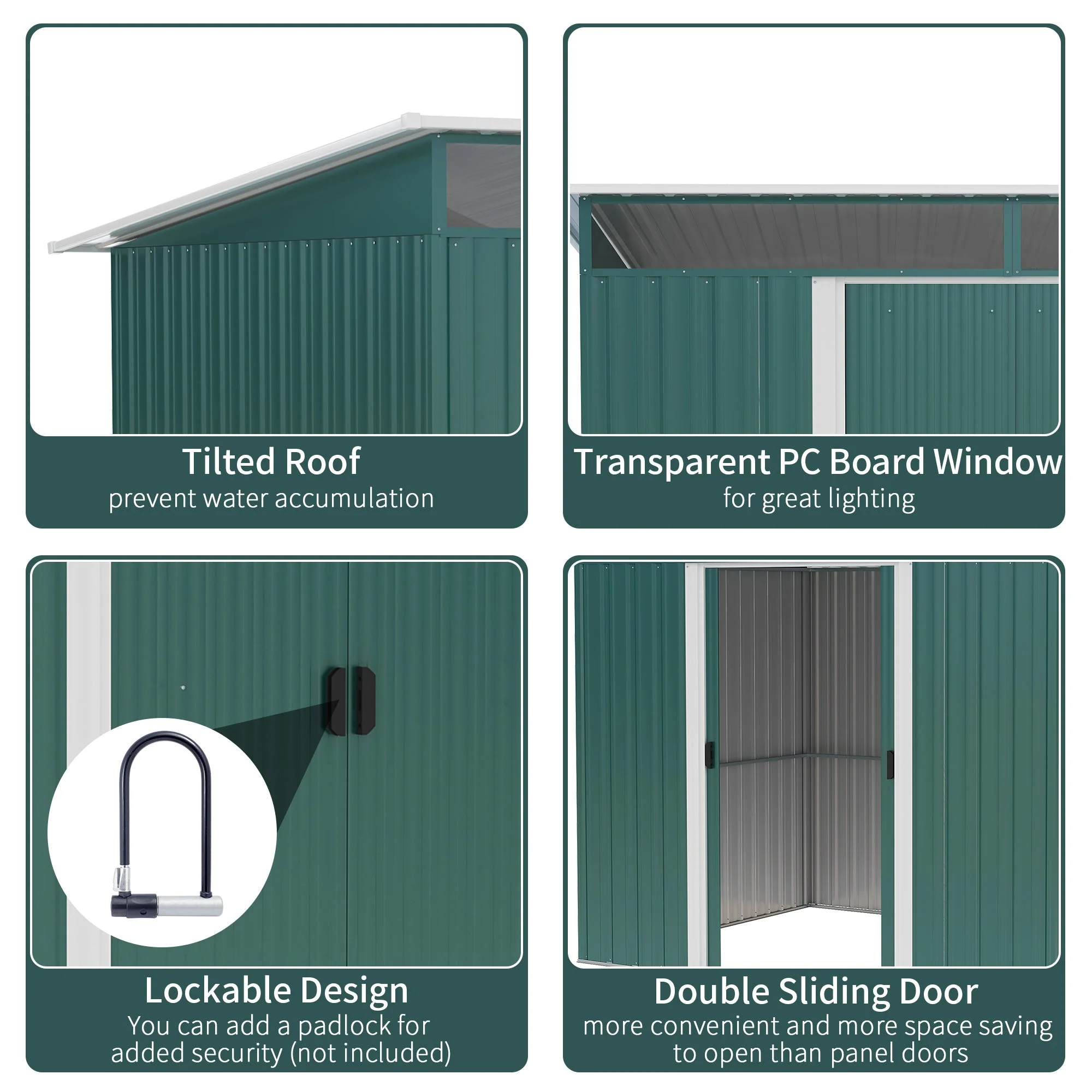 Lightsky 8.5 x 6' Double Door Pent Garden Shed Steel Green by Steadfast - Image 4