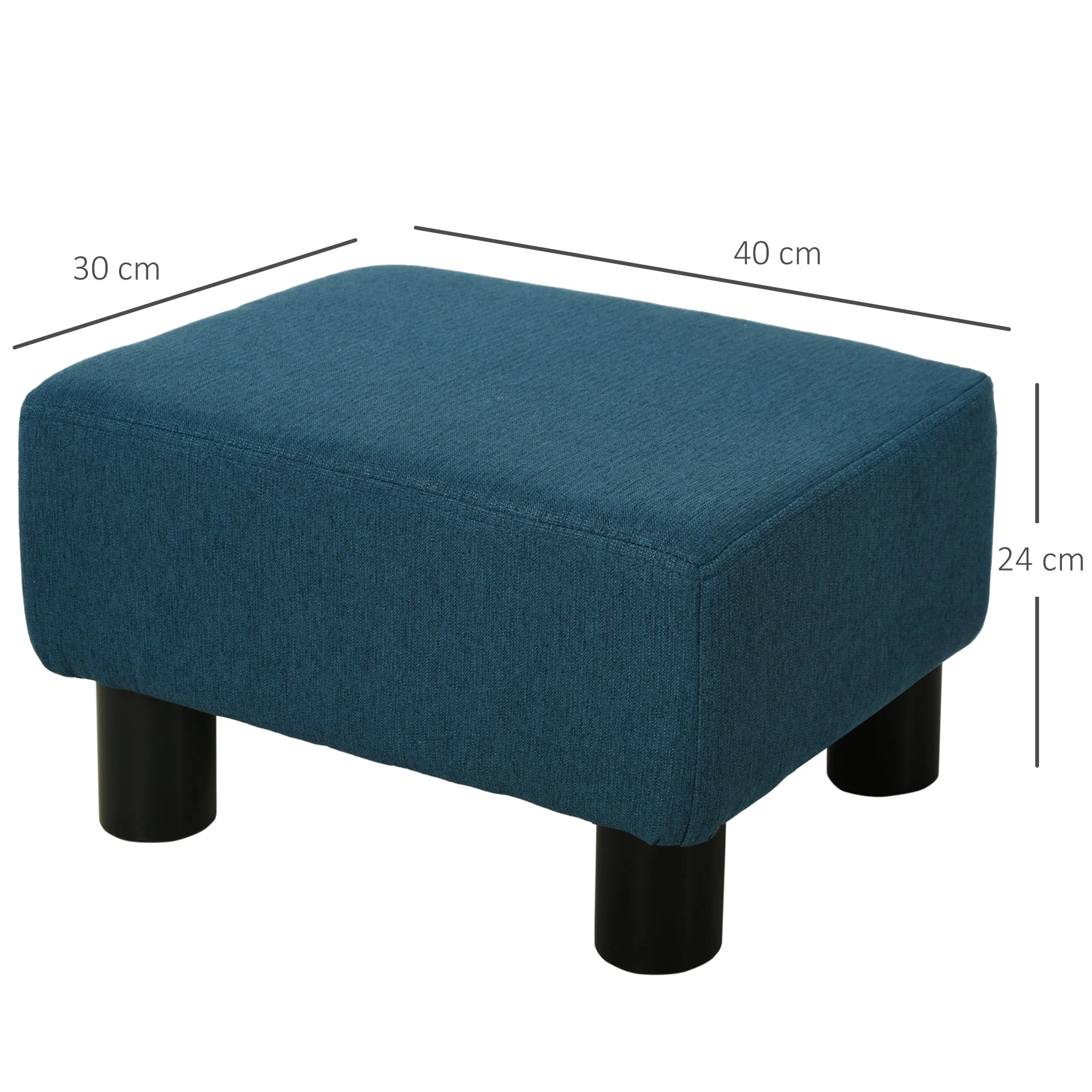Linen Fabric Footstool Footrest Small Seat Foot Rest Chair Ottoman Light Home Office with Legs 40 x 30 x 24cm Blue - Image 3