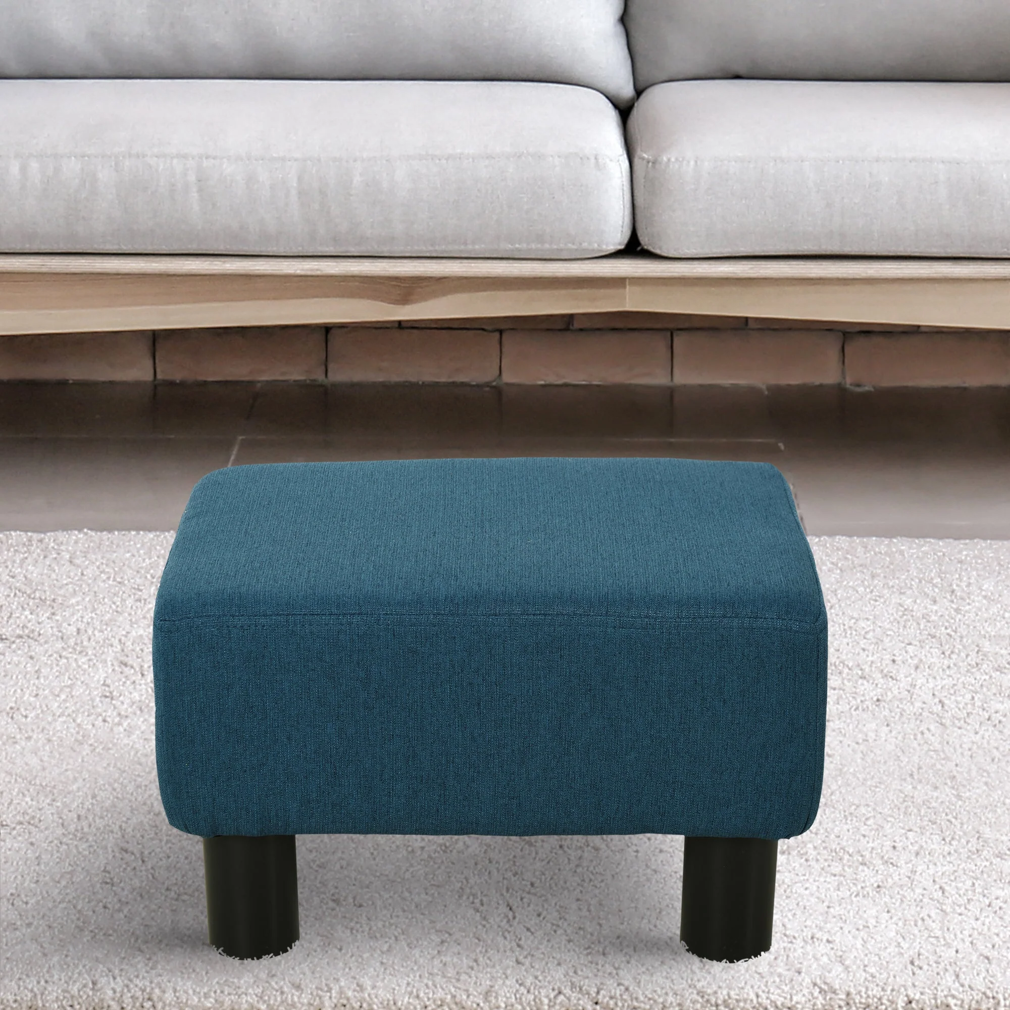 Linen Fabric Footstool Footrest Small Seat Foot Rest Chair Ottoman Light Home Office with Legs 40 x 30 x 24cm Blue - Image 6