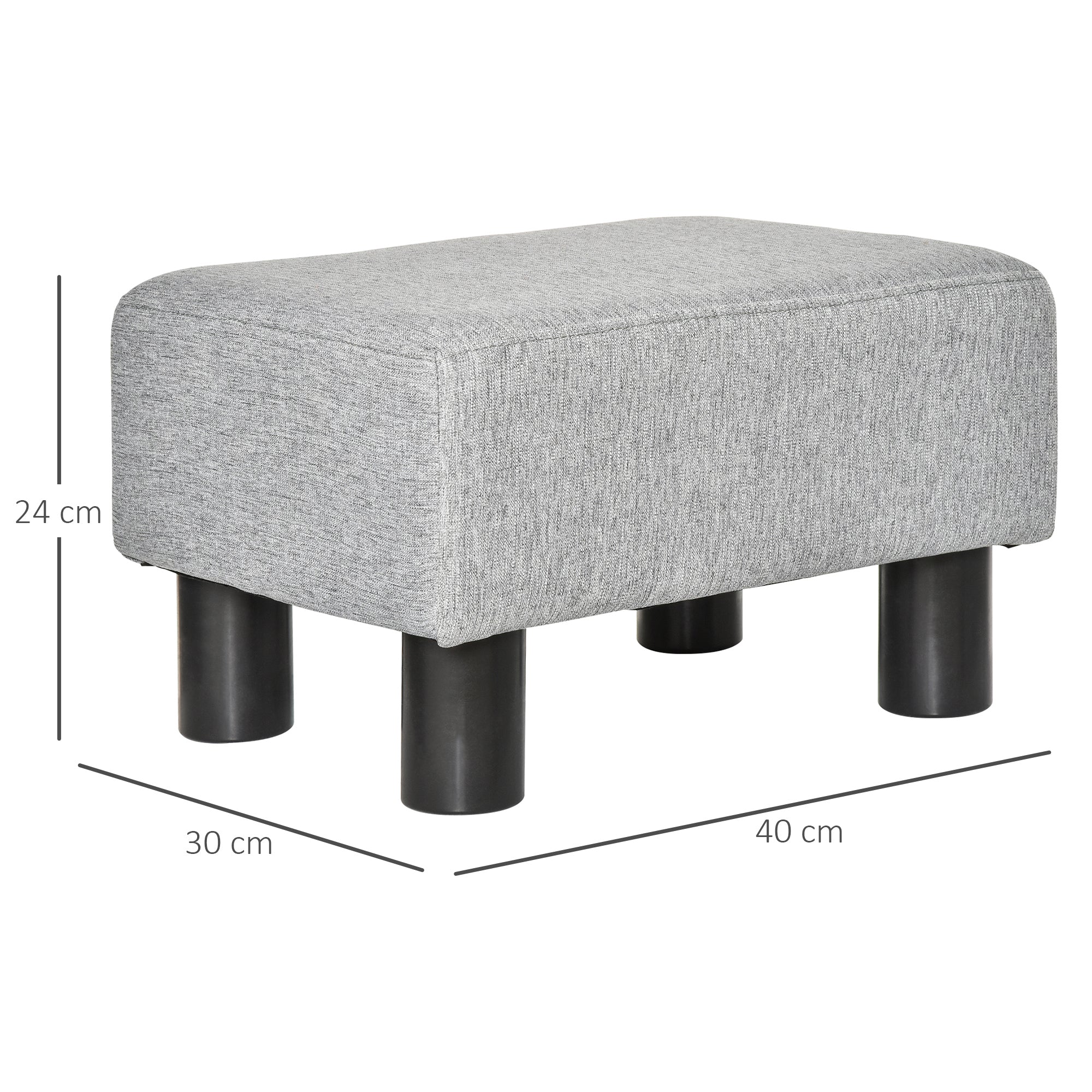 Linen Fabric Footstool Footrest Small Seat Foot Rest Chair Ottoman Light Home Office with Legs 40 x 30 x 24cm Grey - Image 3