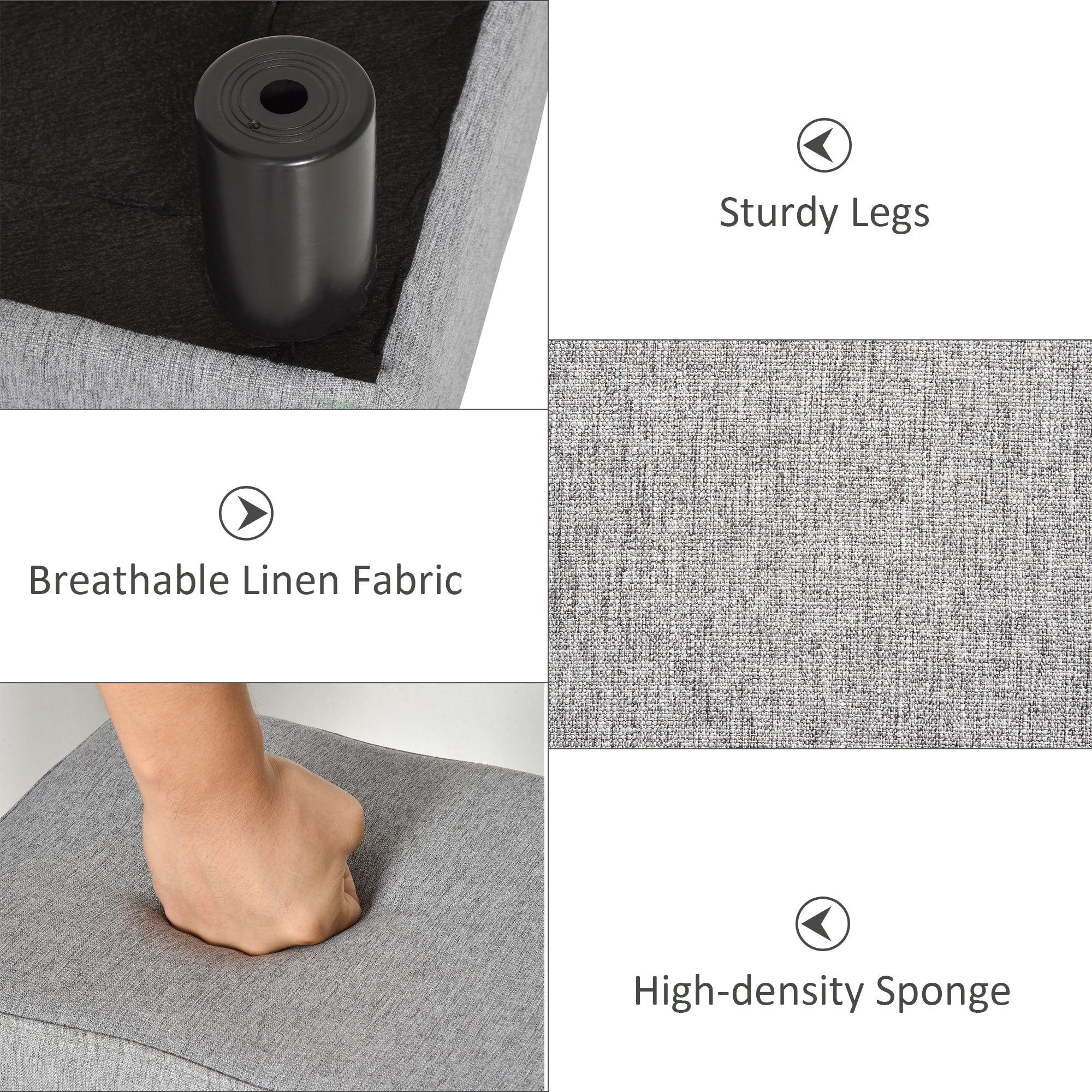 Linen Fabric Footstool Footrest Small Seat Foot Rest Chair Ottoman Light Home Office with Legs 40 x 30 x 24cm Grey - Image 6