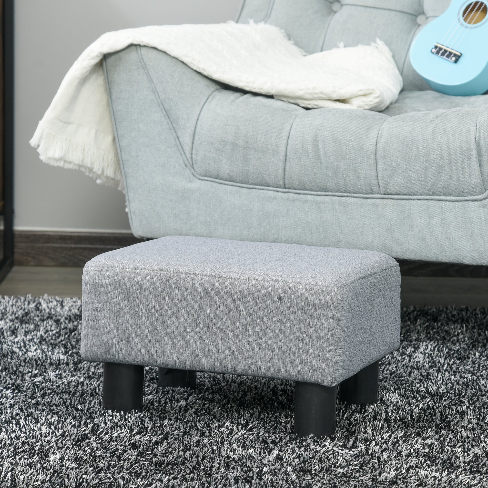 Linen Fabric Footstool Footrest Small Seat Foot Rest Chair Ottoman Light Home Office with Legs 40 x 30 x 24cm Grey - Image 9