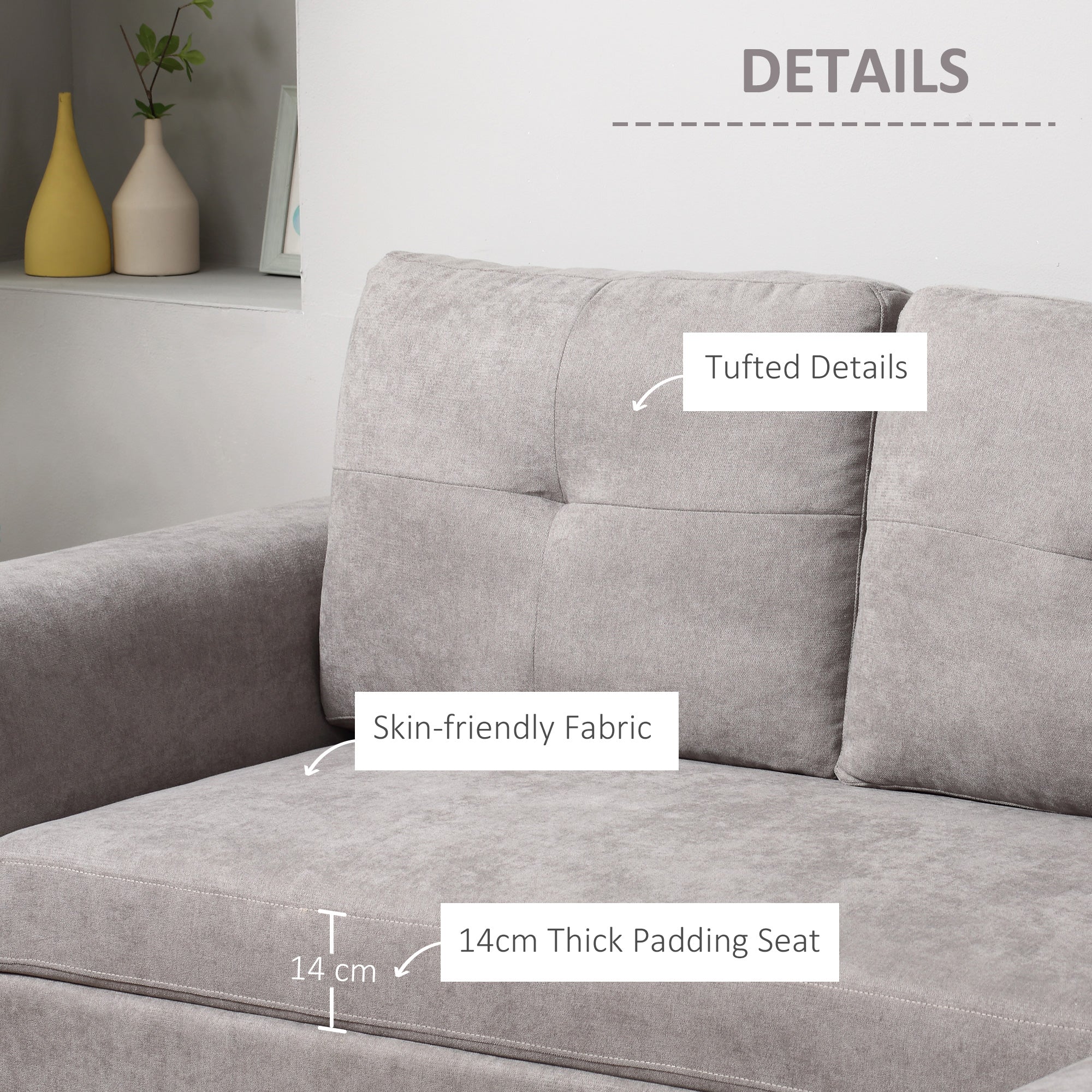 Linen-Look 'L' Storage Sofa Bed - Light Grey - Image 5
