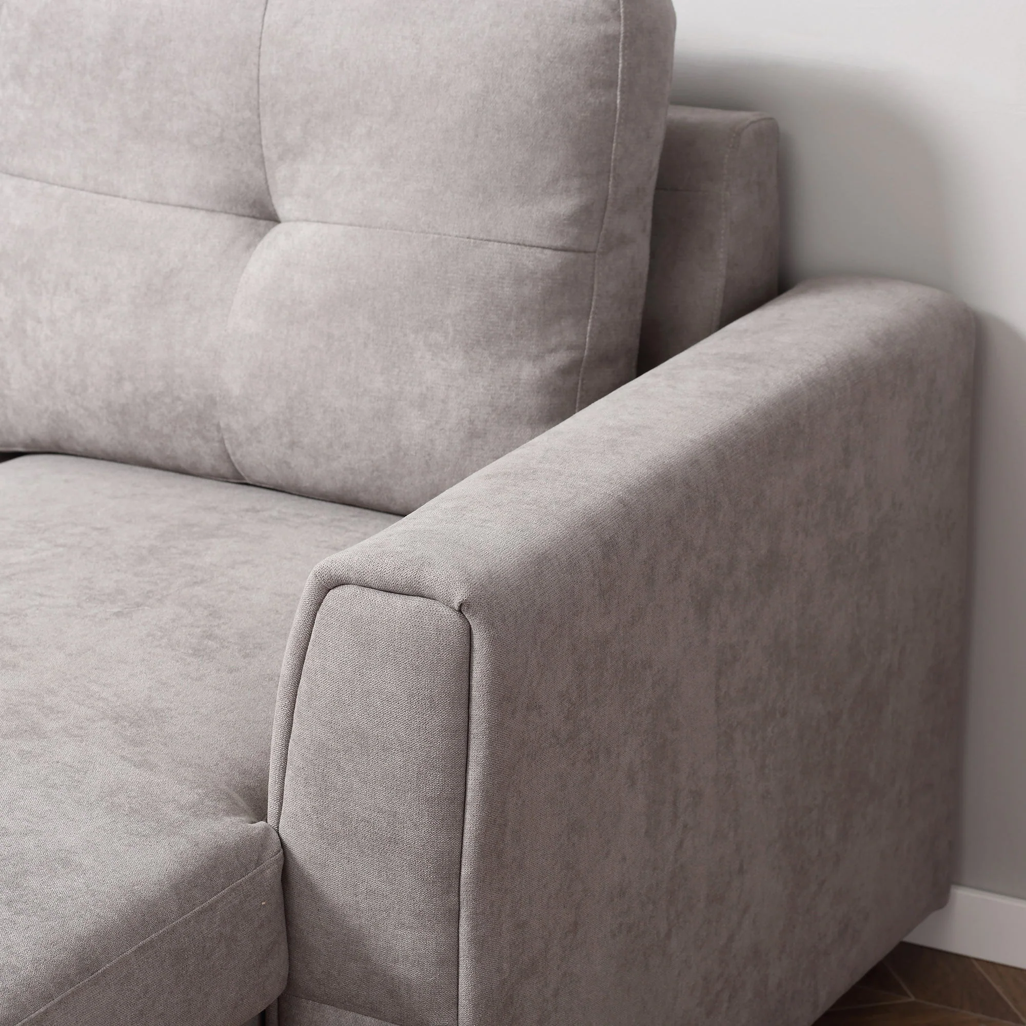 Linen-Look 'L' Storage Sofa Bed - Light Grey - Image 8