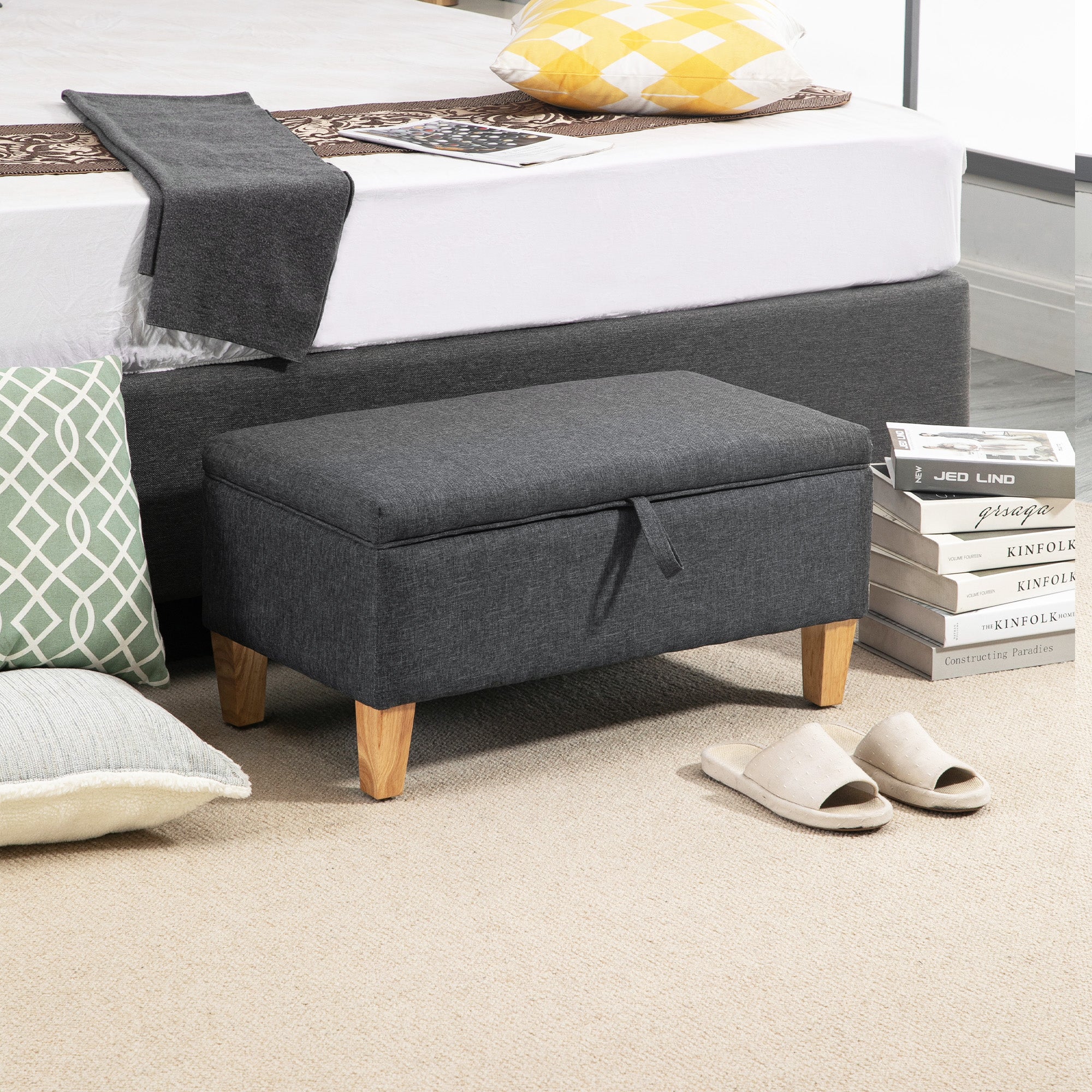 Linen-Look Storage Ottoman - Image 2
