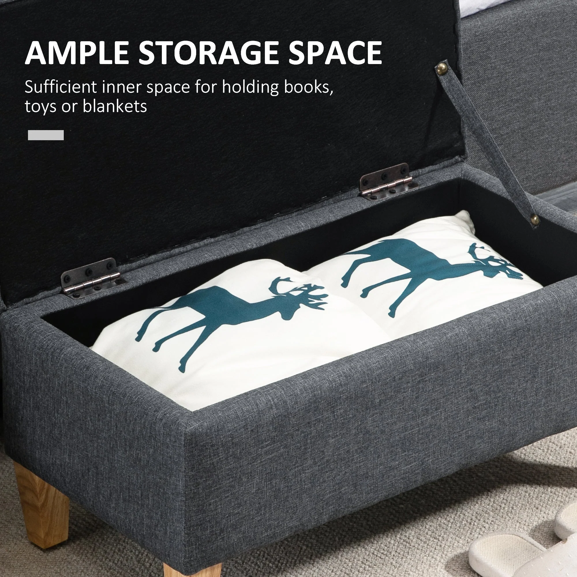 Linen-Look Storage Ottoman - Image 4