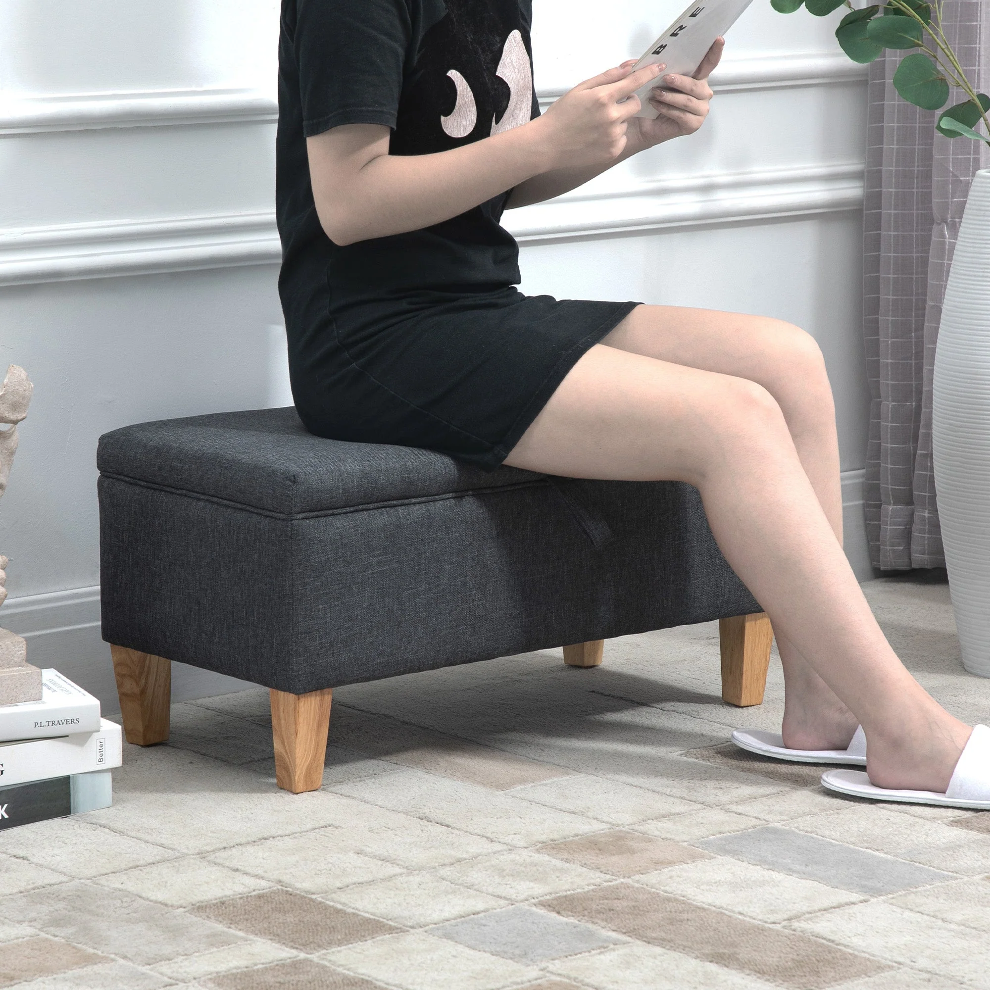 Linen-Look Storage Ottoman - Image 7