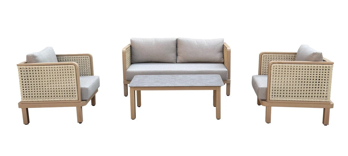 Garden Patio Dining Set by Croft - 4 Seats Grey Cushions - Image 2