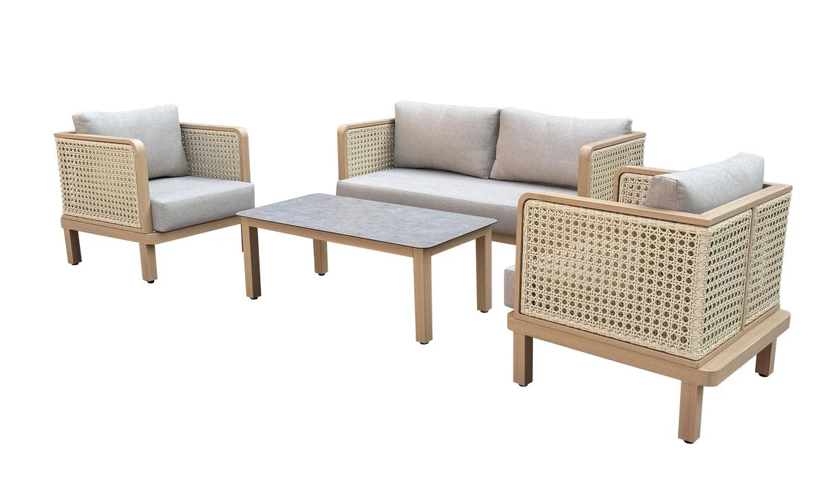 Garden Patio Dining Set by Croft - 4 Seats Grey Cushions - Image 3