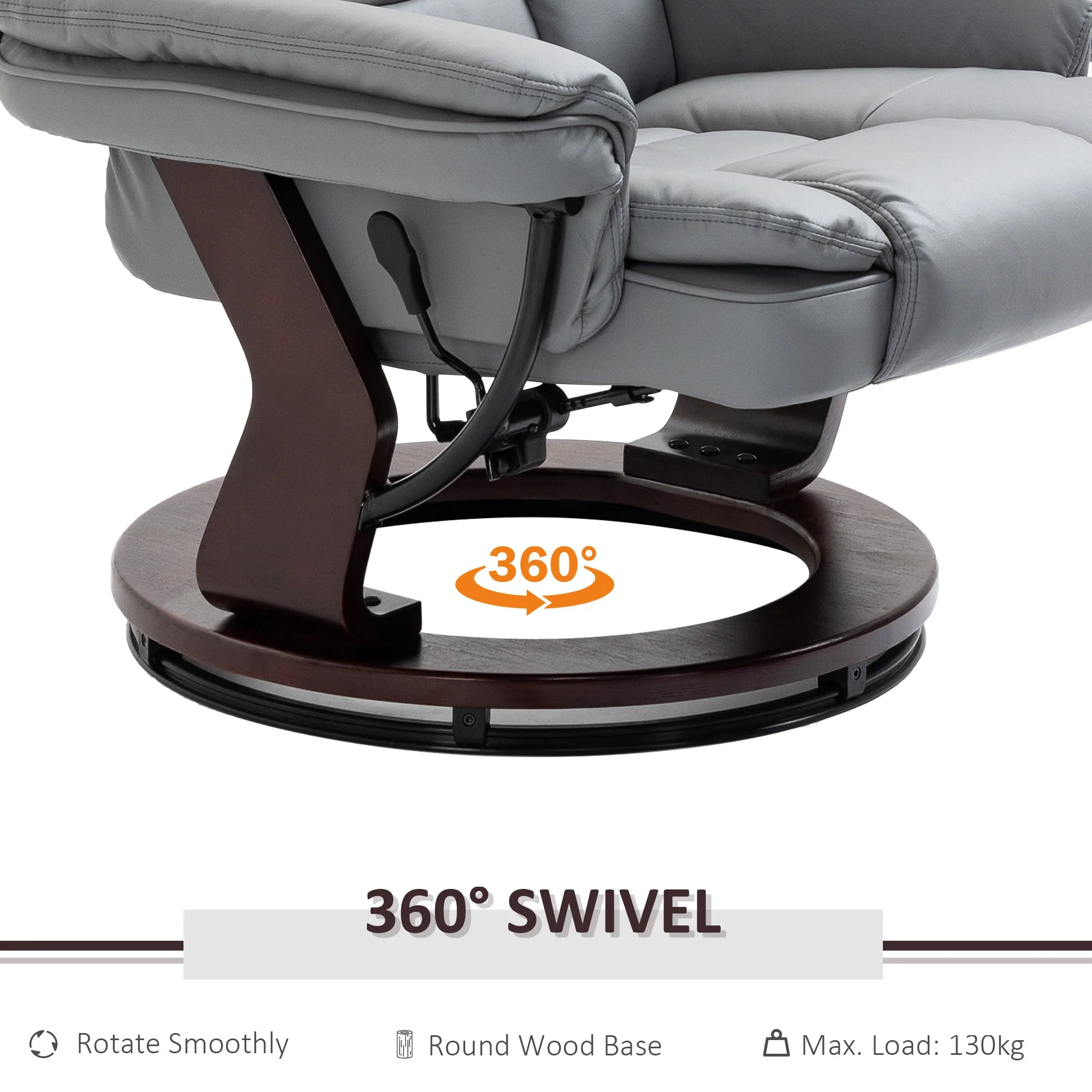 Manual Recliner and Footrest Set PU Leather Leisure Lounge Chair Armchair with Swivel Wood Base - Image 5