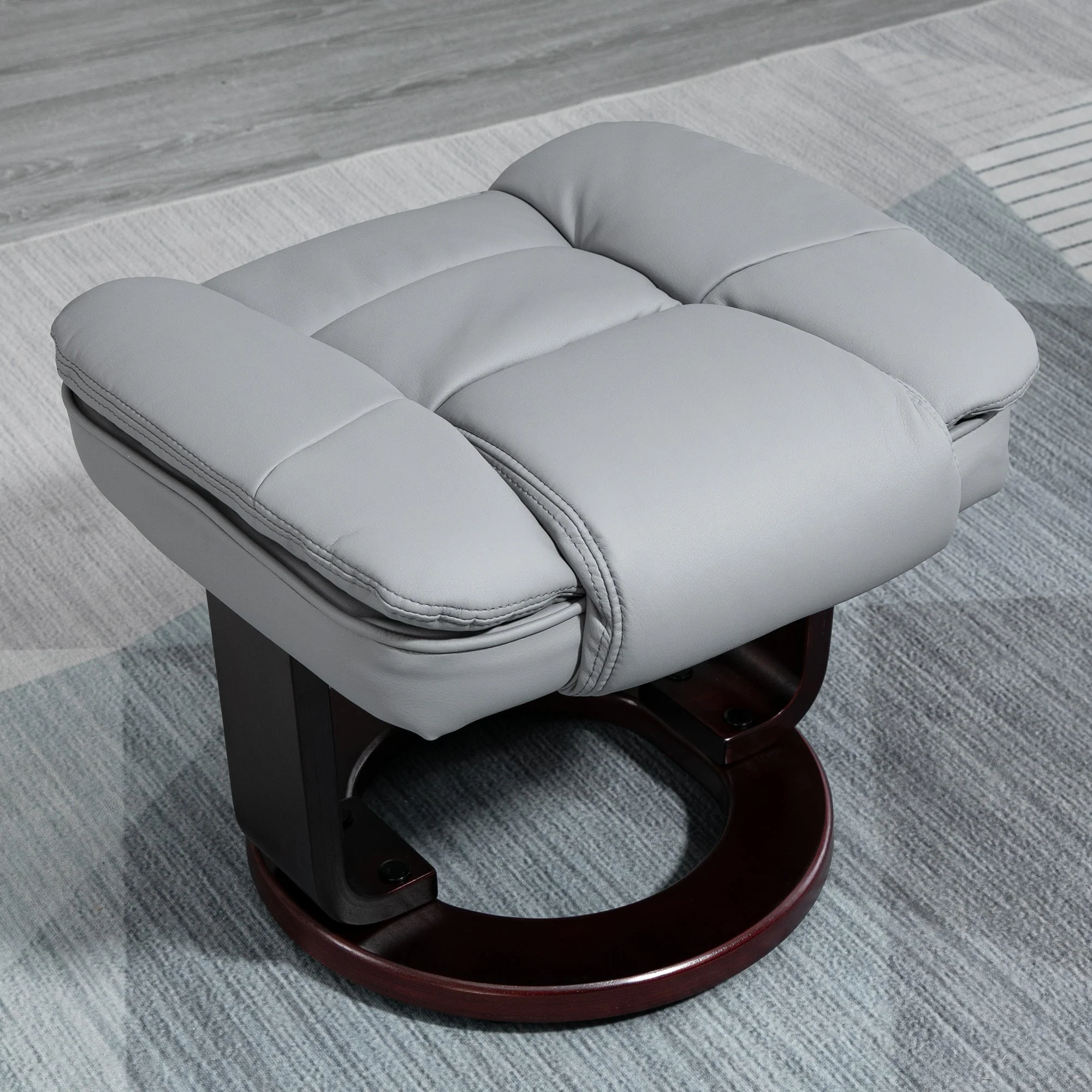 Manual Recliner and Footrest Set PU Leather Leisure Lounge Chair Armchair with Swivel Wood Base - Image 9