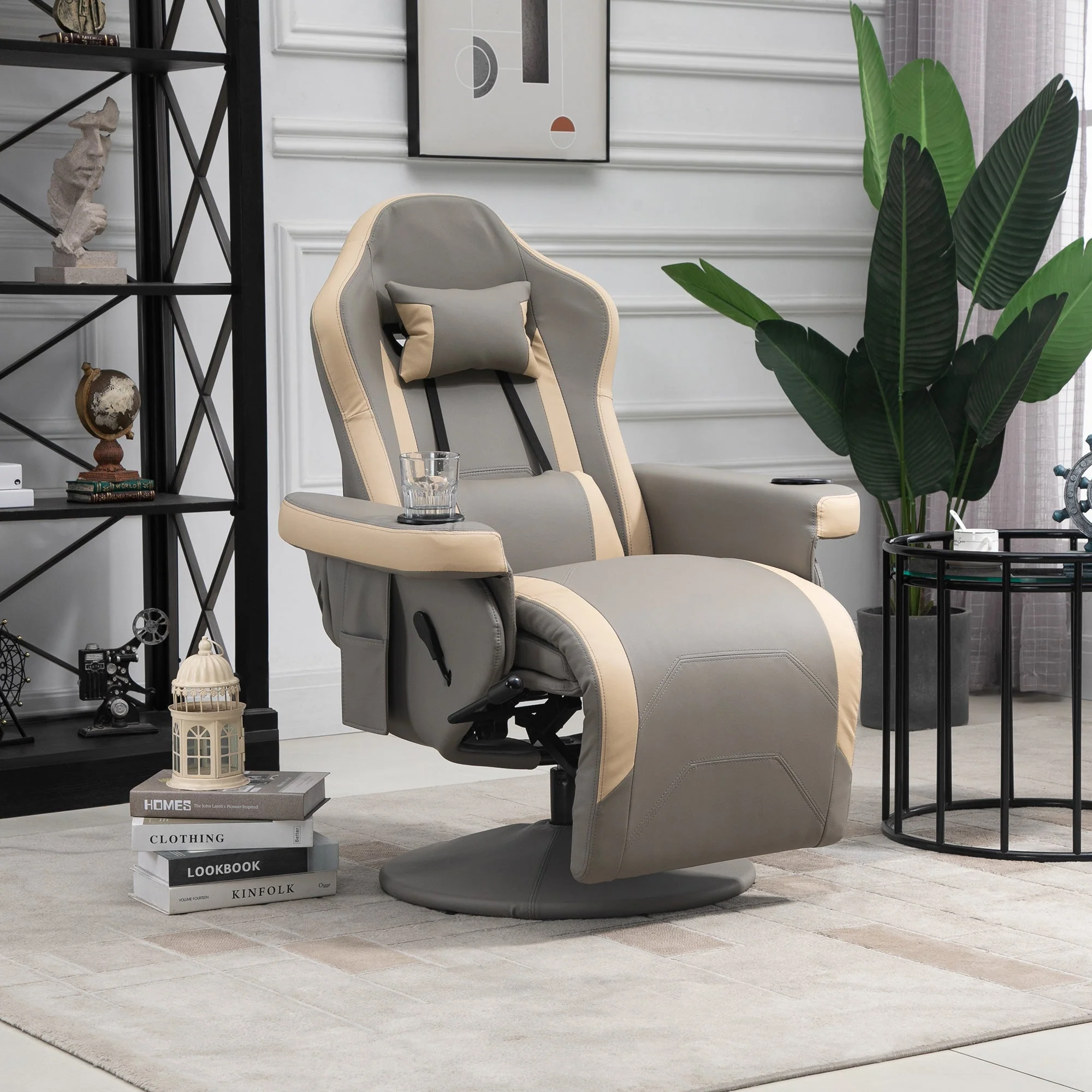 Manual Recliner Armchair PU Leather Lounge Chair w/ Adjustable Leg Rest - Image 2