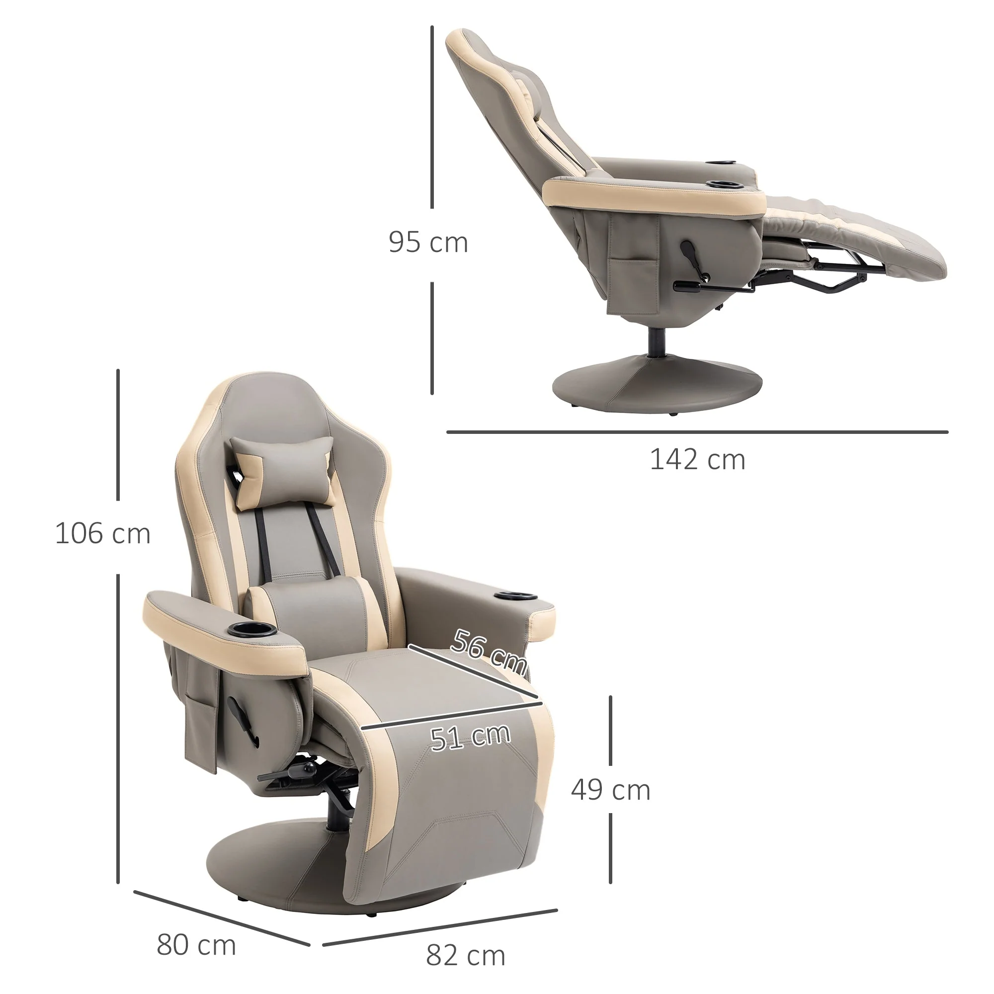 Manual Recliner Armchair PU Leather Lounge Chair w/ Adjustable Leg Rest - Image 3