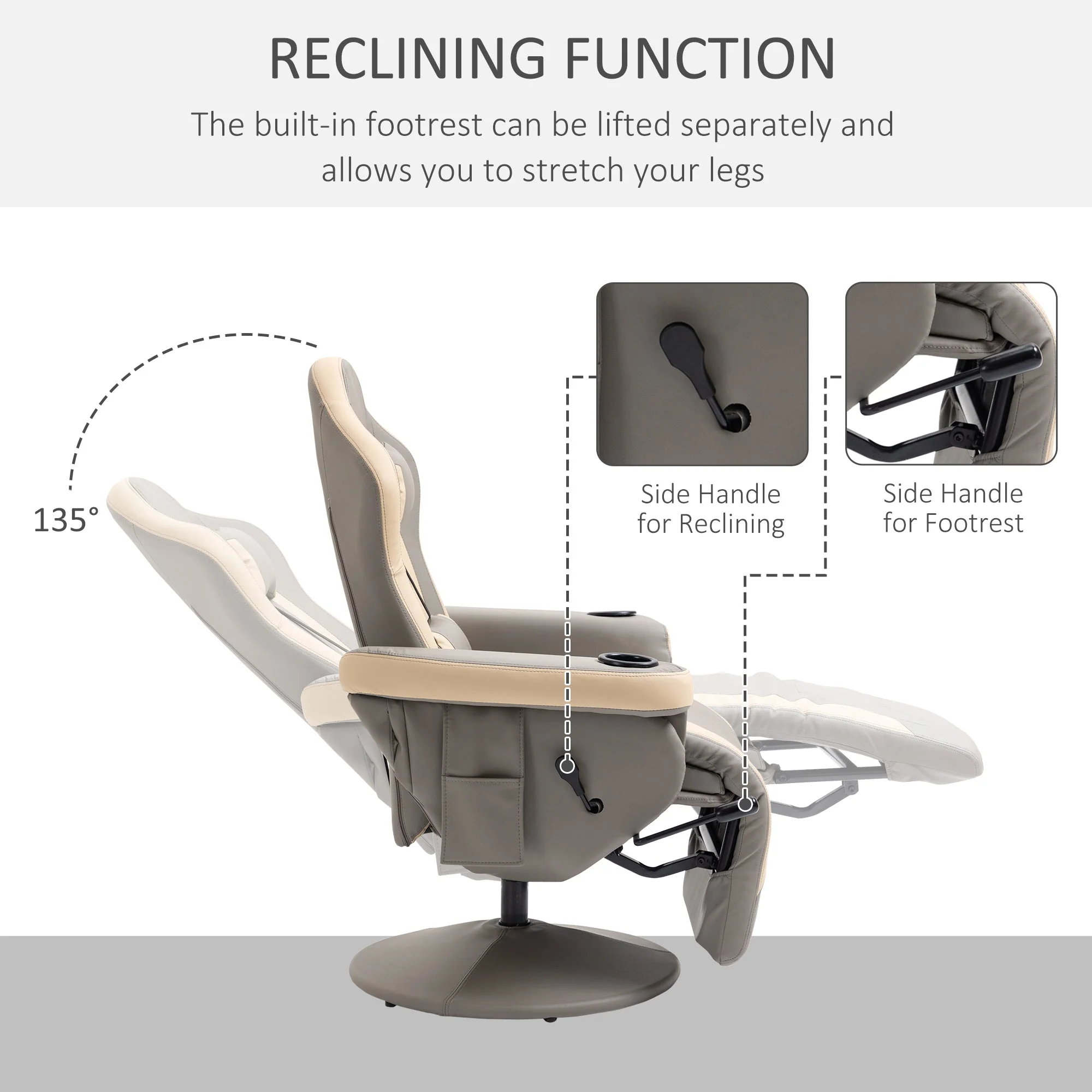 Manual Recliner Armchair PU Leather Lounge Chair w/ Adjustable Leg Rest - Image 4