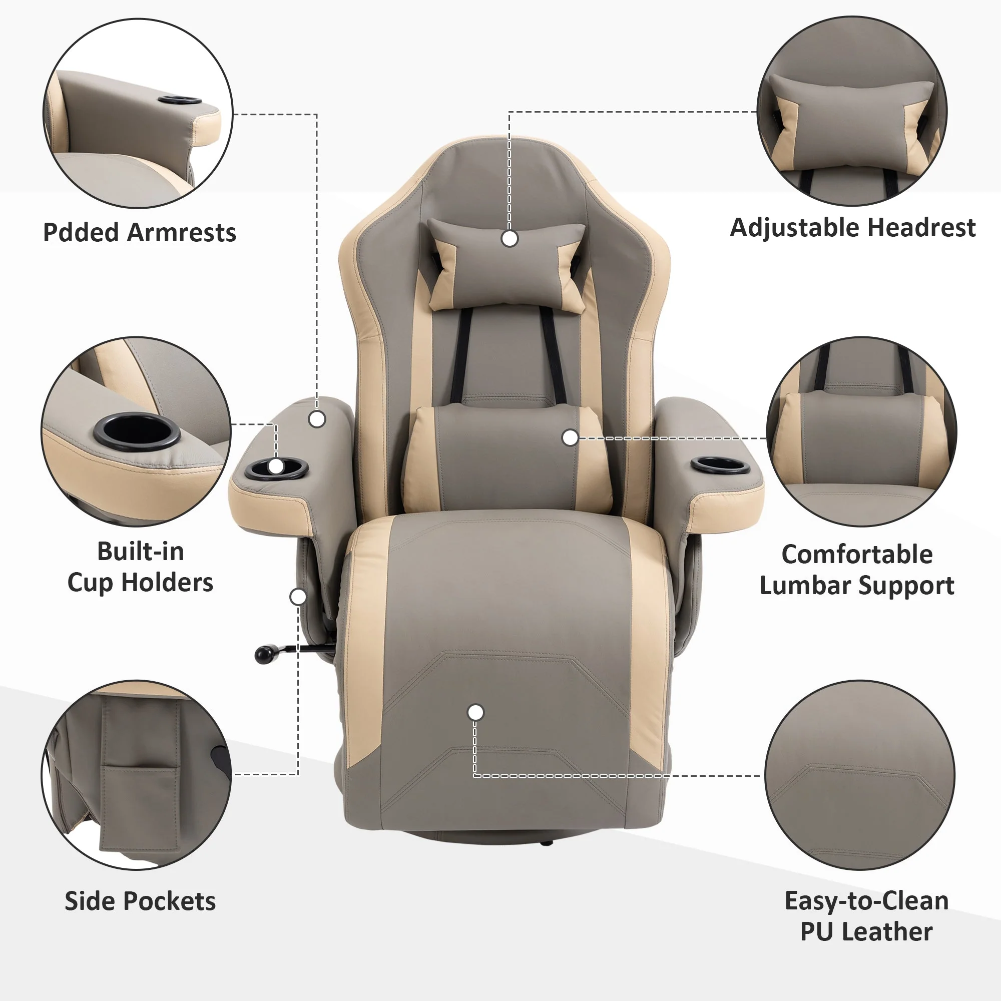 Manual Recliner Armchair PU Leather Lounge Chair w/ Adjustable Leg Rest - Image 6