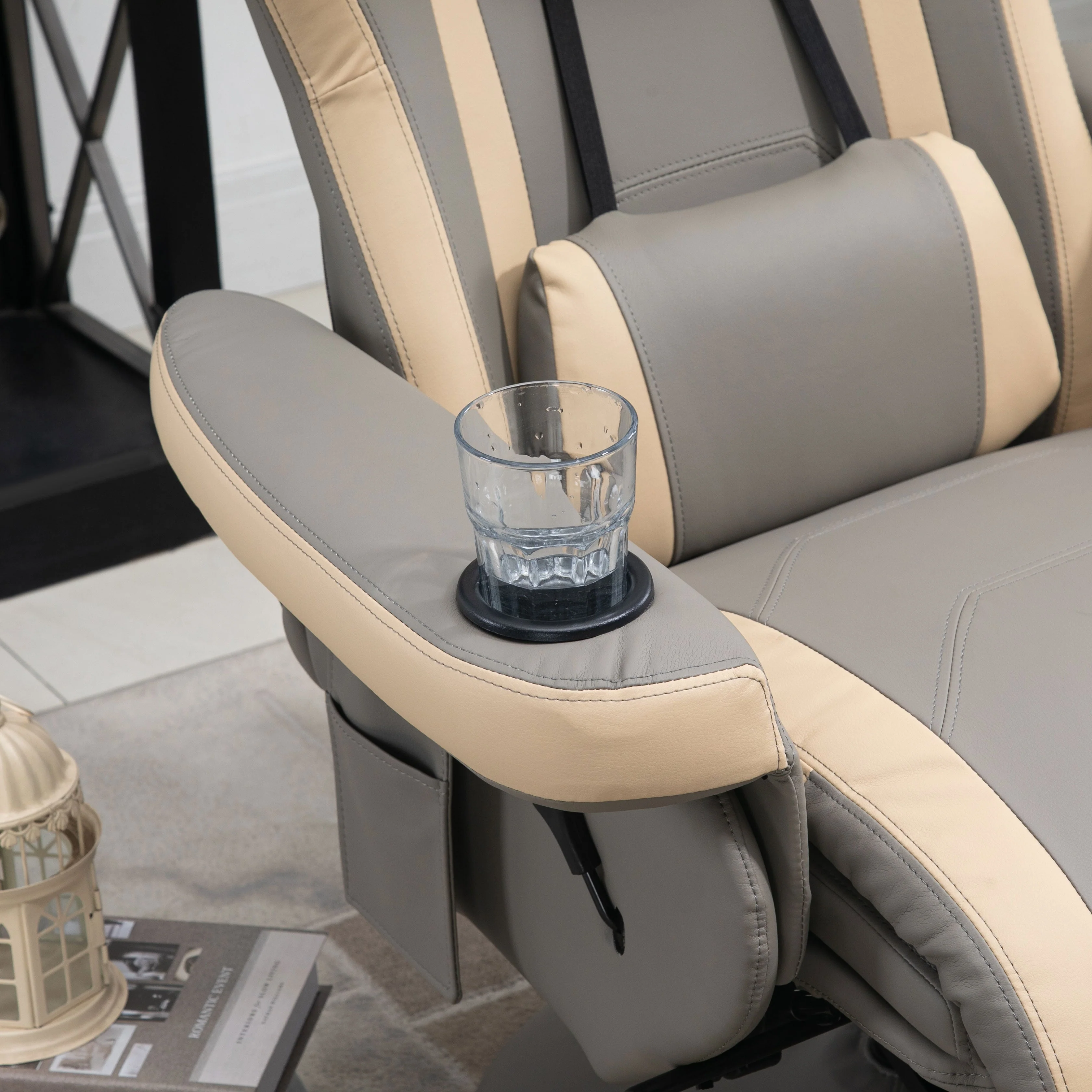 Manual Recliner Armchair PU Leather Lounge Chair w/ Adjustable Leg Rest - Image 9