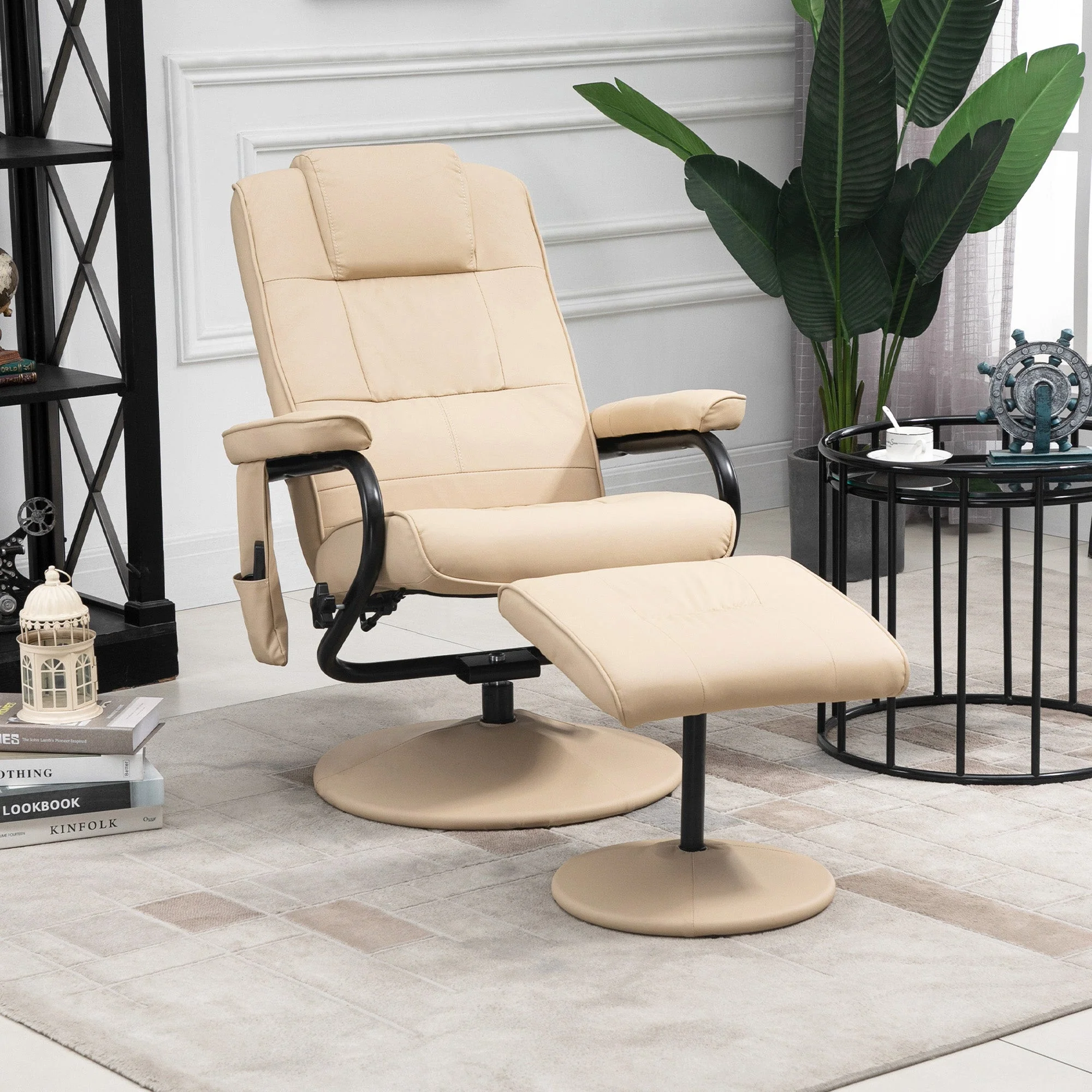 Manual Sofa Reclining Armchair PU Leather Massage Recliner Chair and Ottoman - Image 2