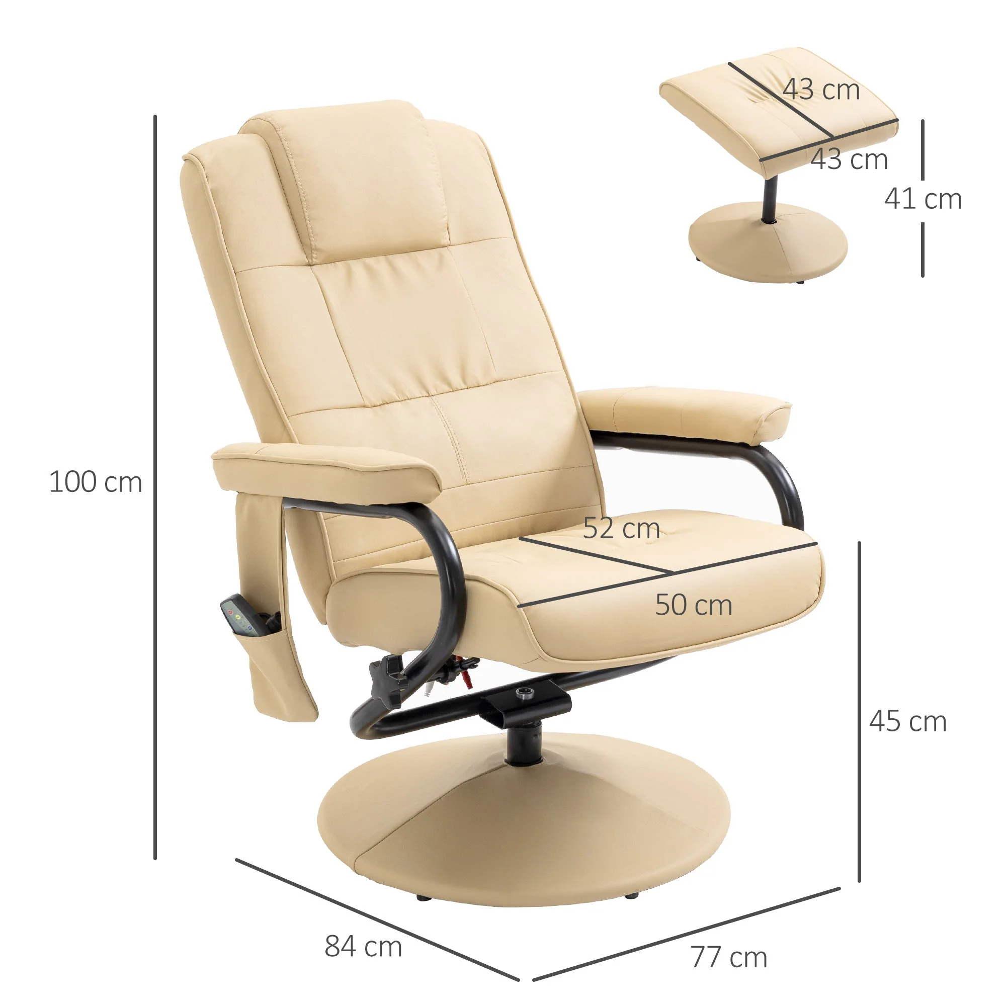 Manual Sofa Reclining Armchair PU Leather Massage Recliner Chair and Ottoman - Image 3