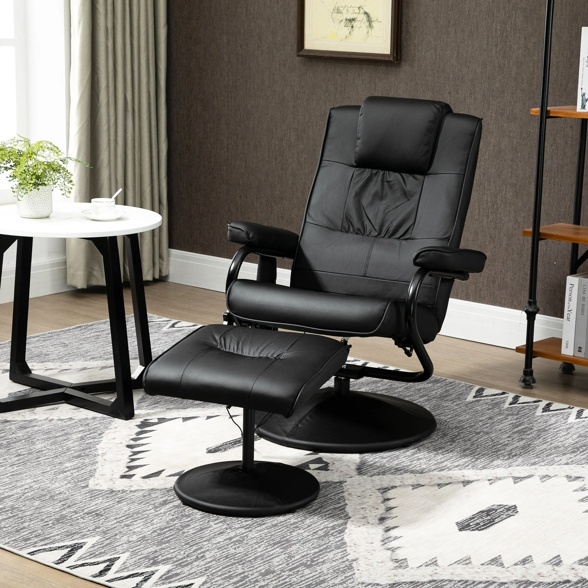 Manual Sofa Reclining Armchair PU Leather Massage Recliner Chair and Ottoman - Image 2