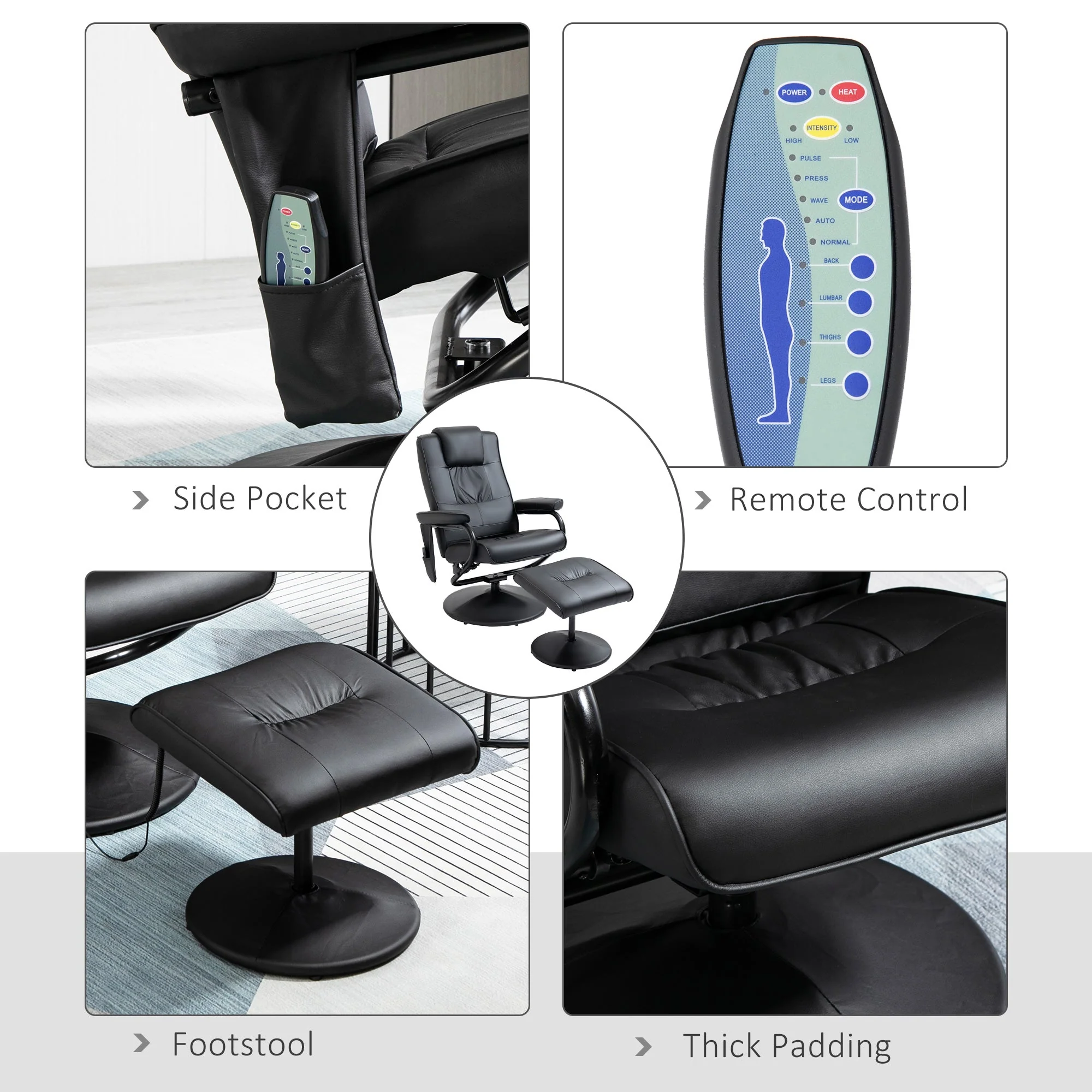 Manual Sofa Reclining Armchair PU Leather Massage Recliner Chair and Ottoman - Image 6