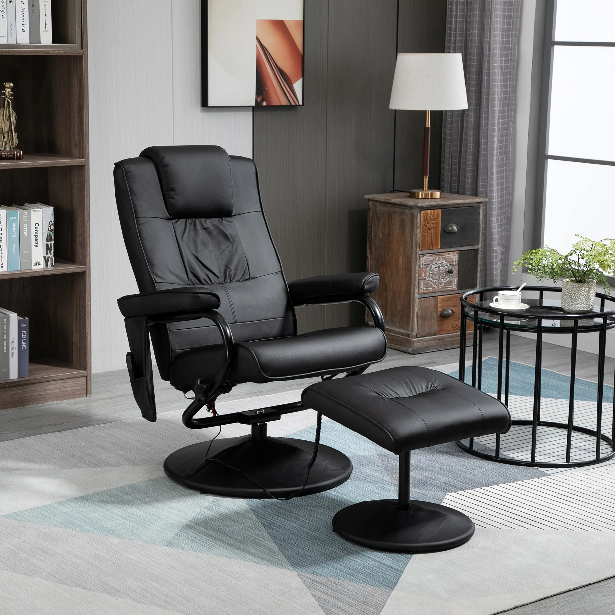 Manual Sofa Reclining Armchair PU Leather Massage Recliner Chair and Ottoman - Image 9