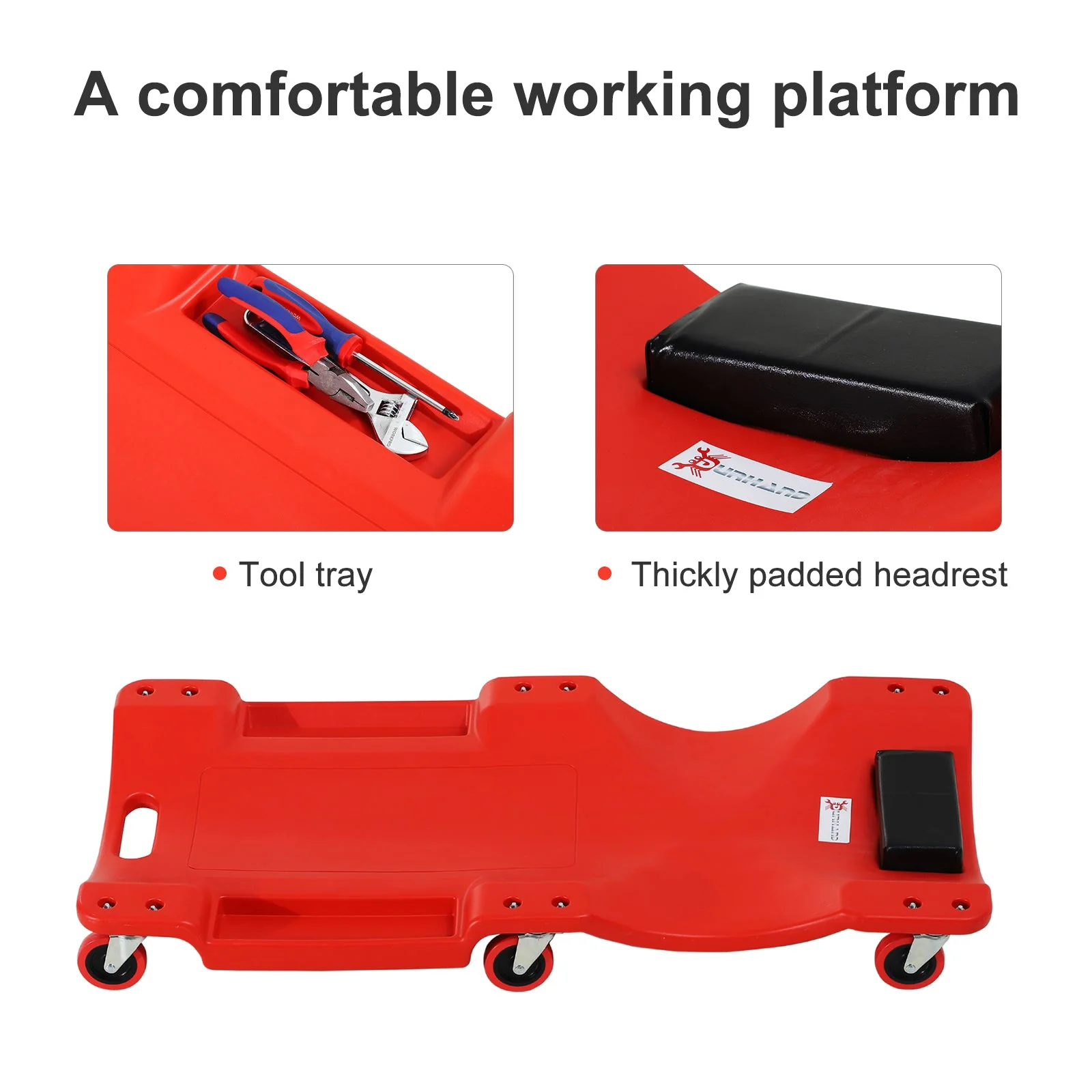 Mechanic Creeper Trolley With Head Rest Red by Durhand - Image 5