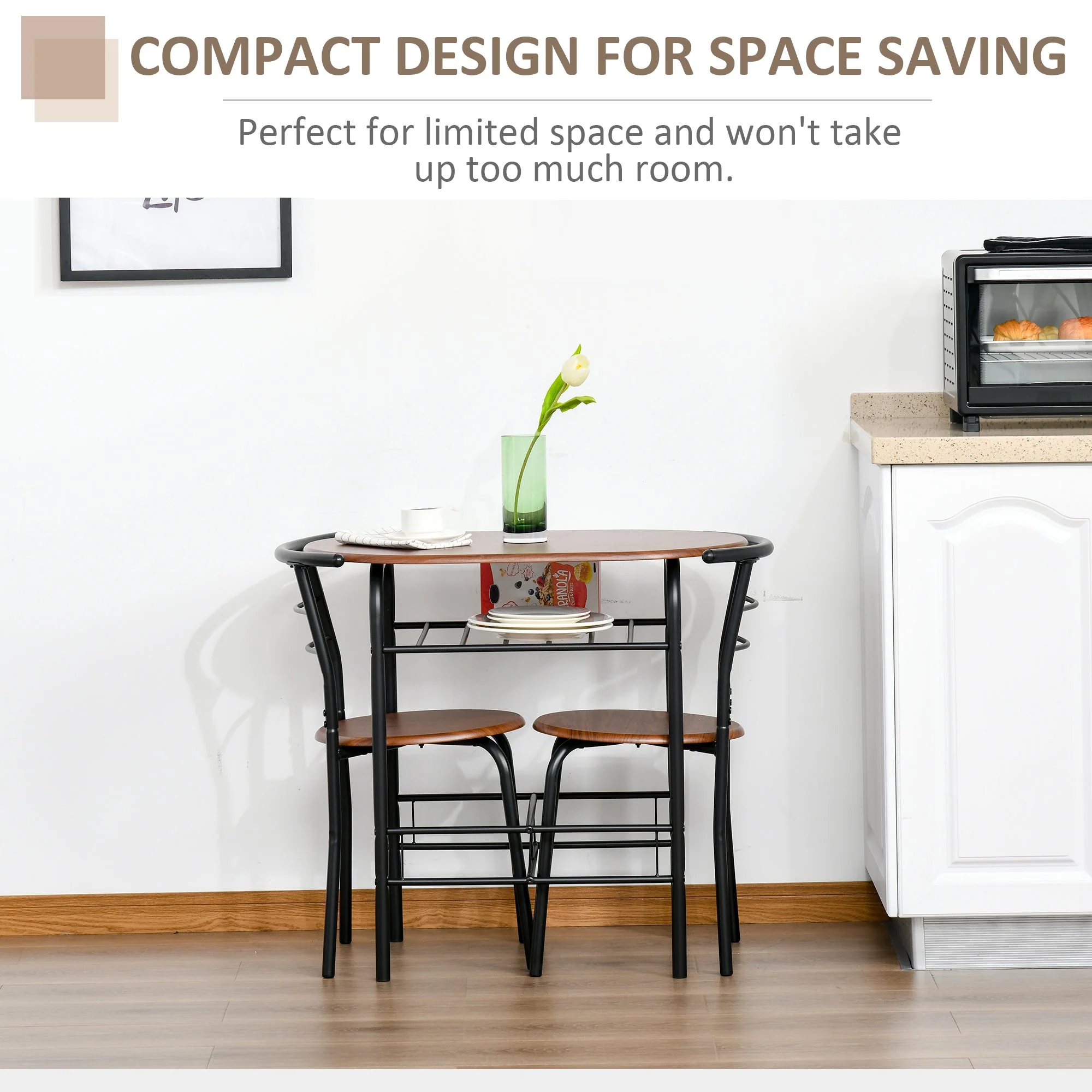 Medium-density fibreboard 2 Seater Bar Stool and Table Set w/ Bottle Storage Shelf Wood Tone - Image 5