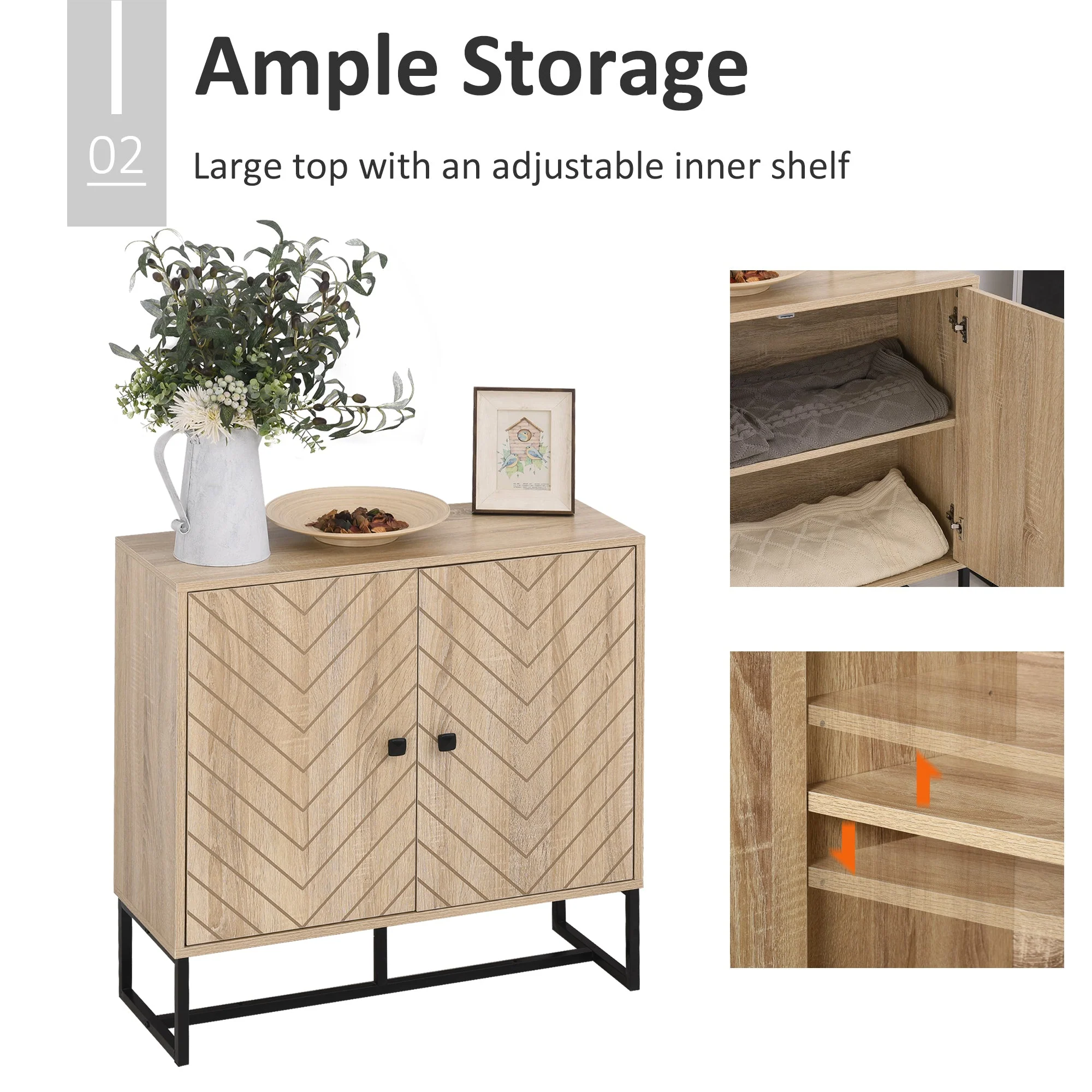 Medium-density fibreboard 2-Tier Storage Cabinet Steel Frame Handles Tabletop Unique Home Style Organiser - Image 4