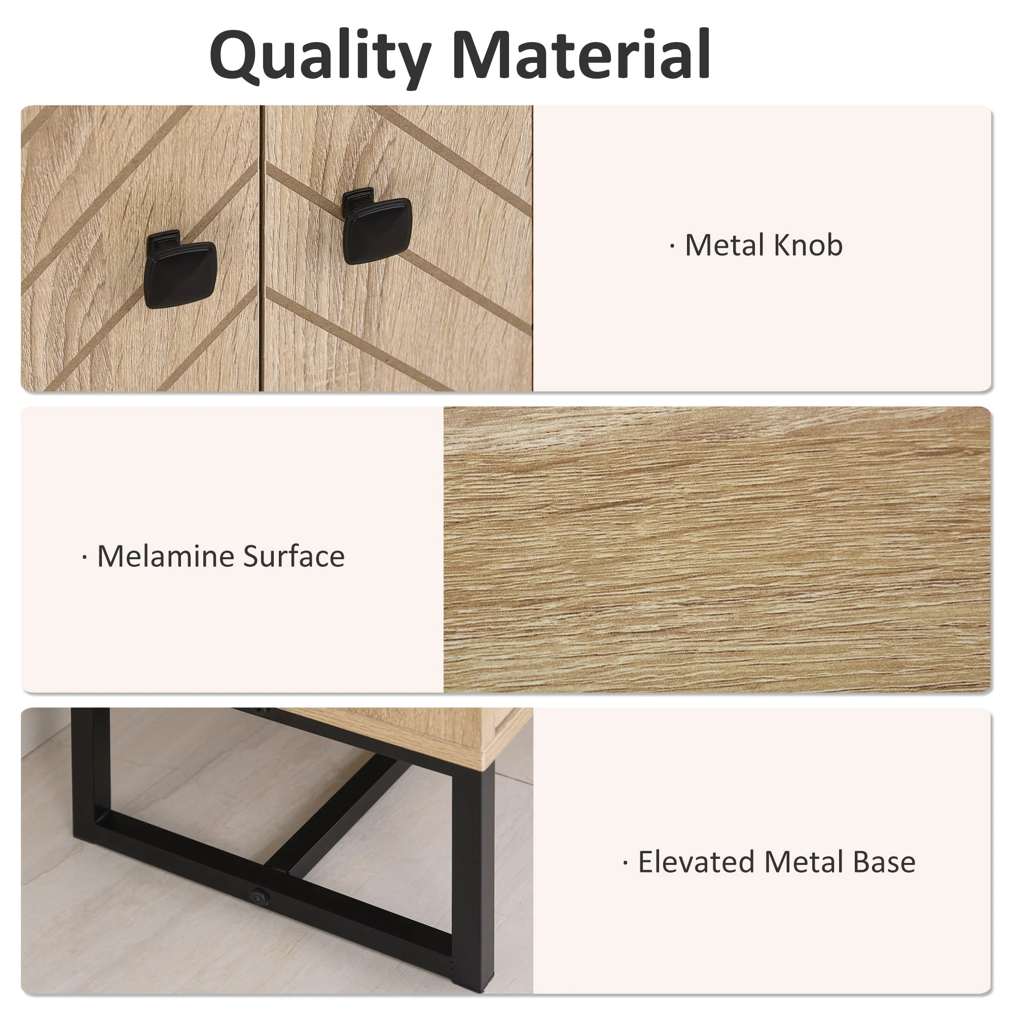 Medium-density fibreboard 2-Tier Storage Cabinet Steel Frame Handles Tabletop Unique Home Style Organiser - Image 5