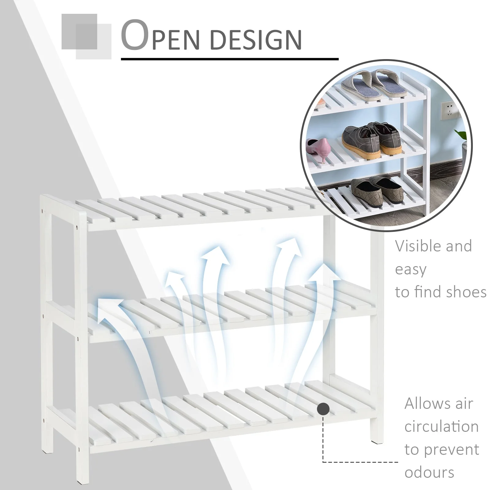 Medium-density fibreboard 3-Tier Slatted Shoe Rack White - Image 4