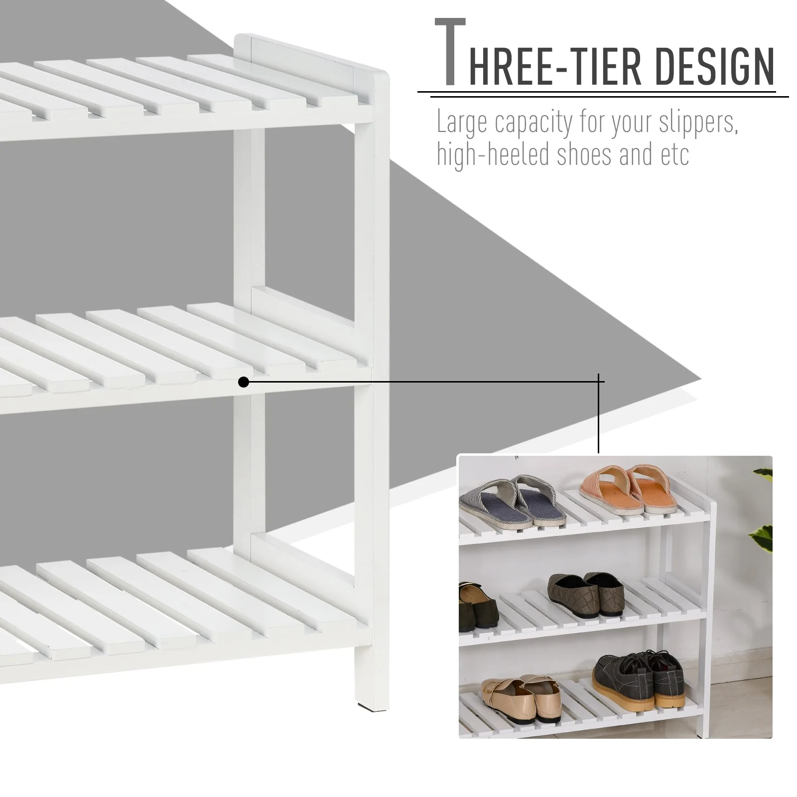 Medium-density fibreboard 3-Tier Slatted Shoe Rack White - Image 5