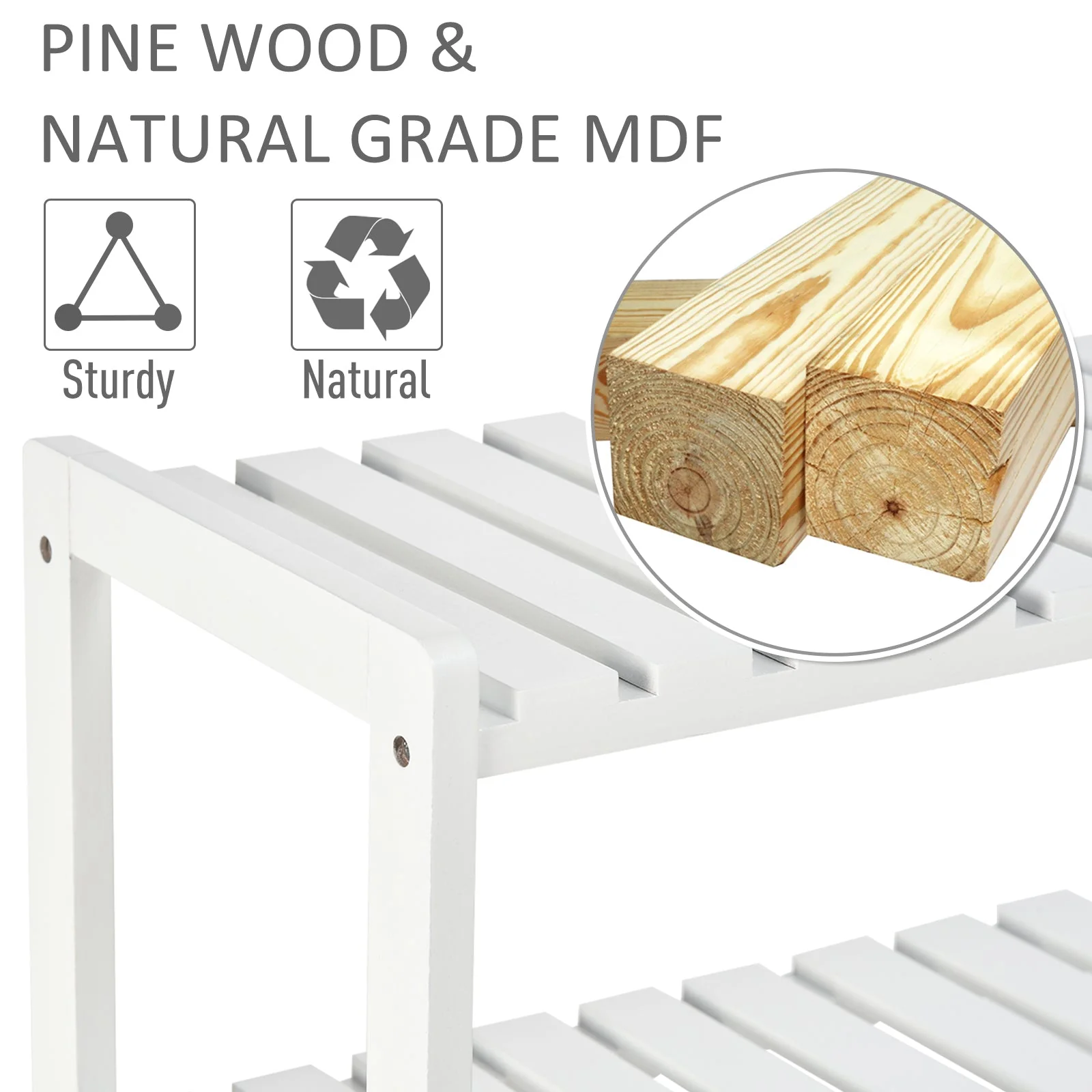 Medium-density fibreboard 3-Tier Slatted Shoe Rack White - Image 6
