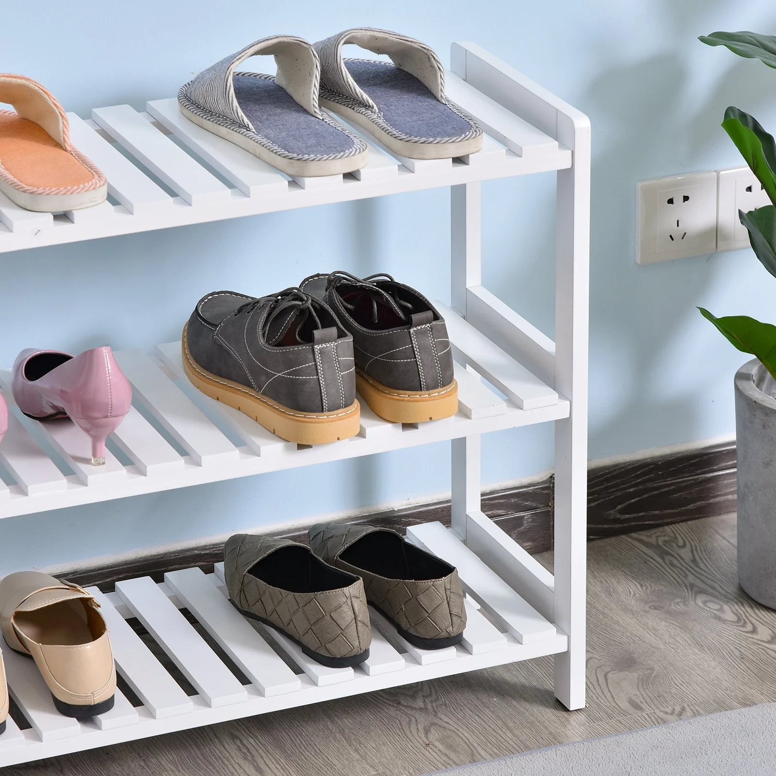 Medium-density fibreboard 3-Tier Slatted Shoe Rack White - Image 7