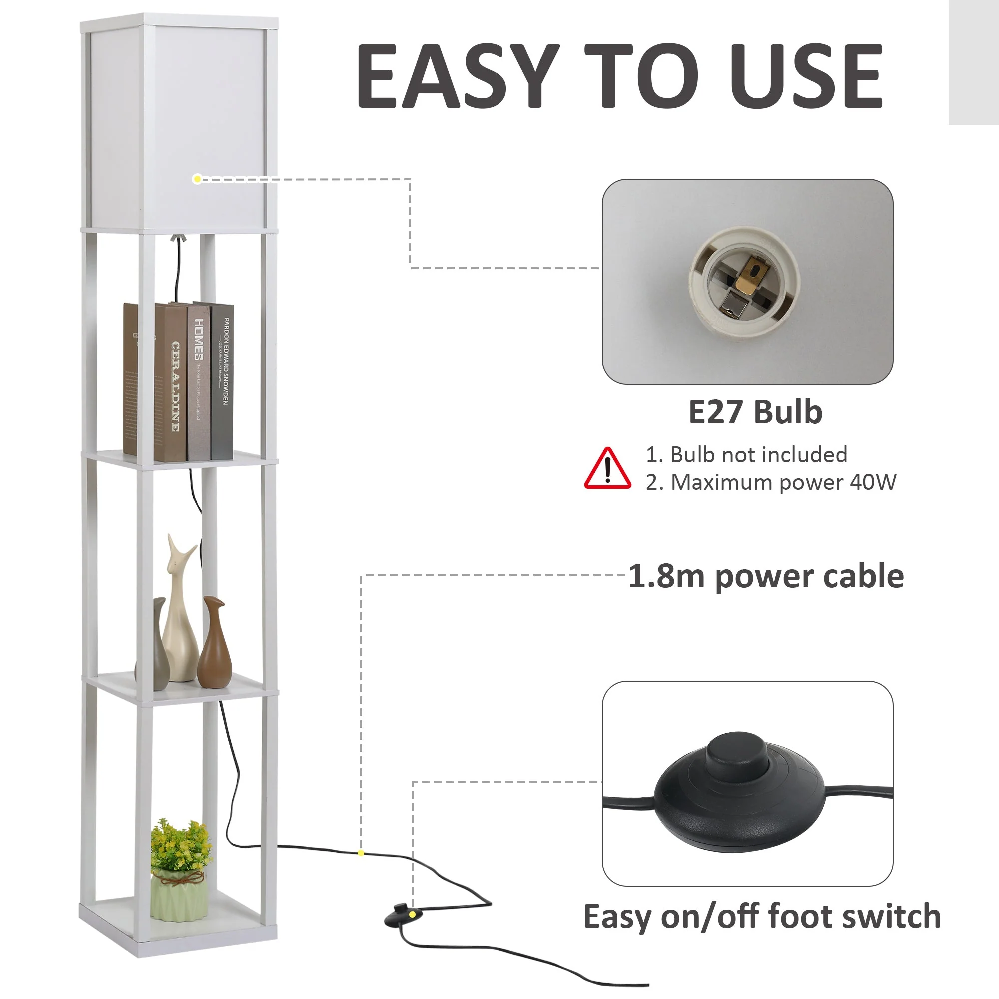 Medium-density fibreboard 4-Tier Floor Lamp White - Image 4