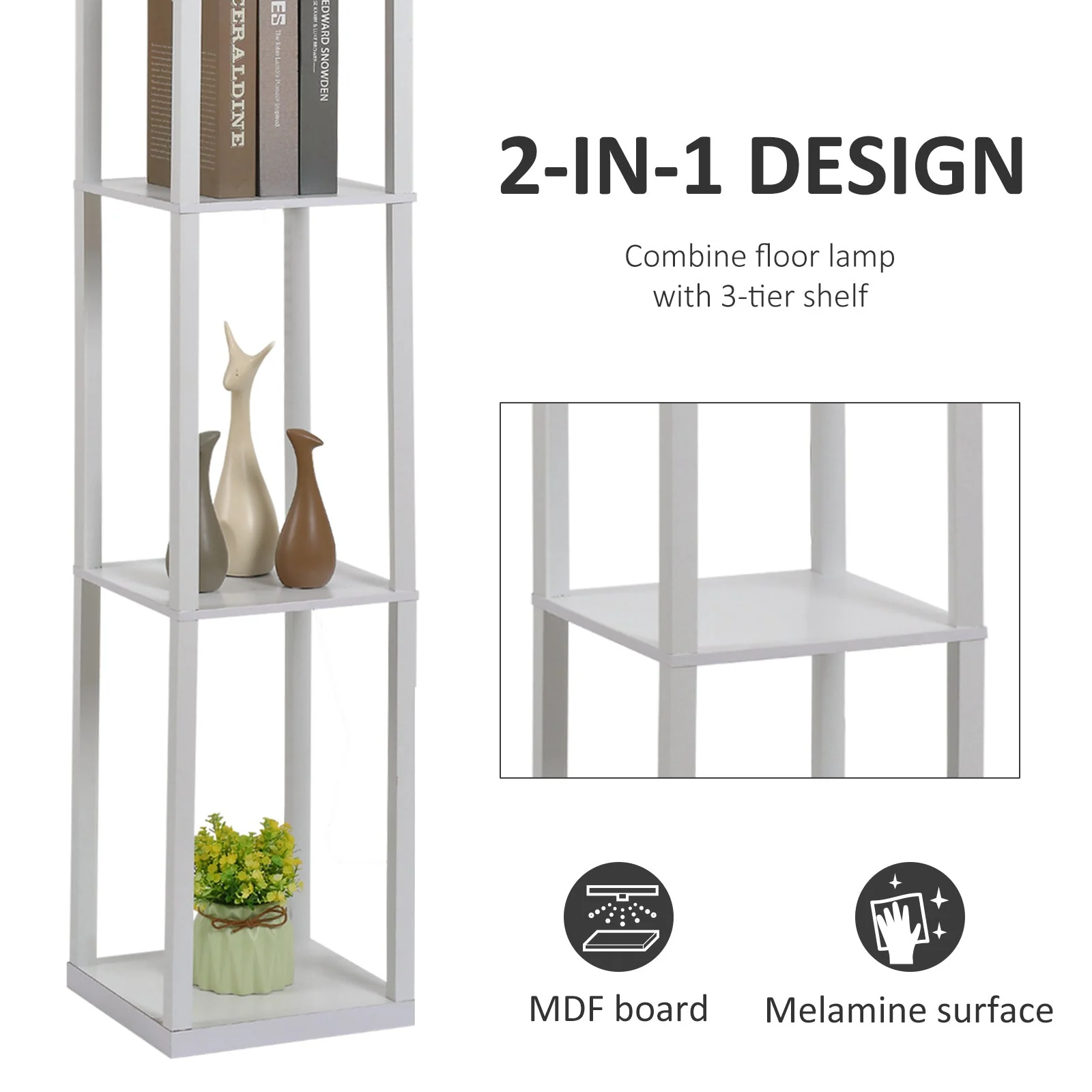 Medium-density fibreboard 4-Tier Floor Lamp White - Image 5