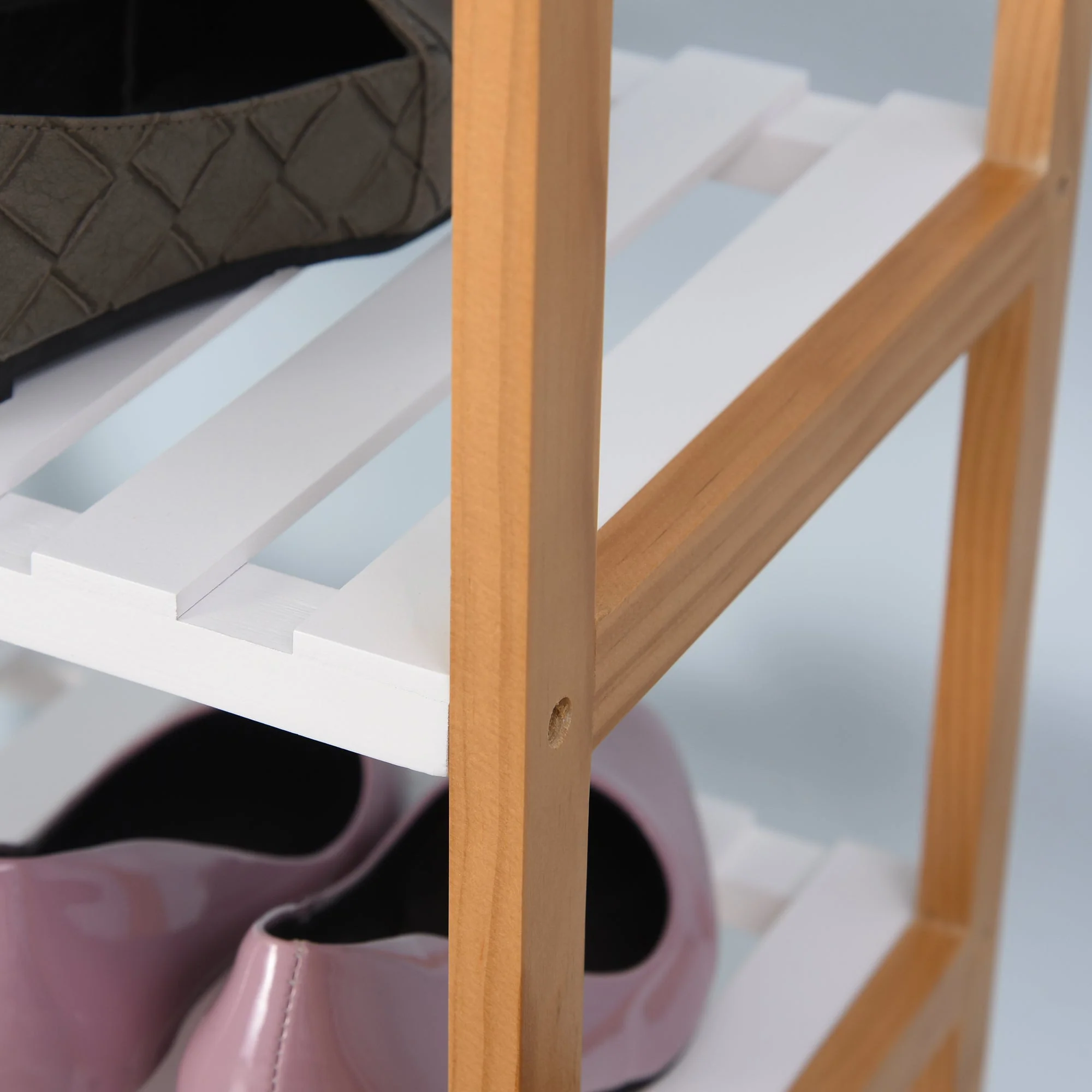 Medium-density fibreboard 4-Tier Slatted Shoe Rack White/Oak - Image 4