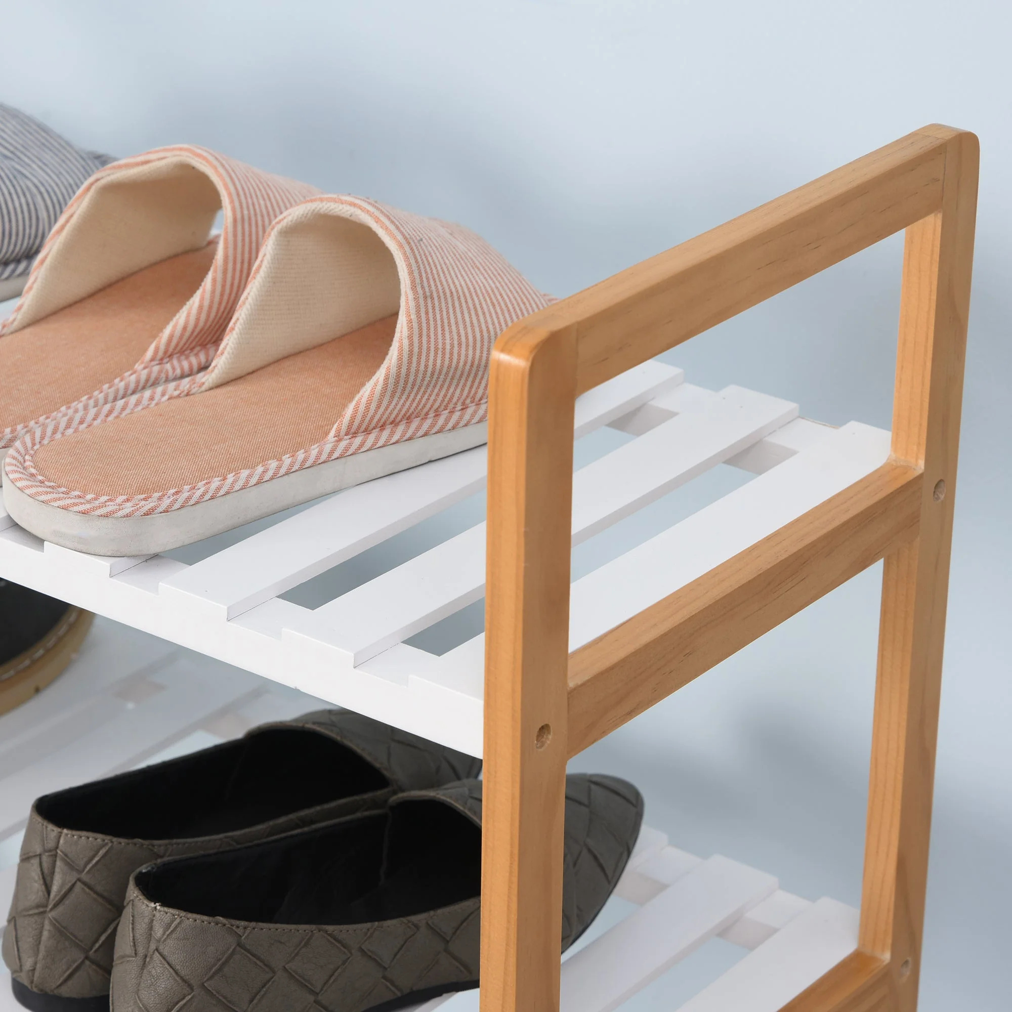 Medium-density fibreboard 4-Tier Slatted Shoe Rack White/Oak - Image 6