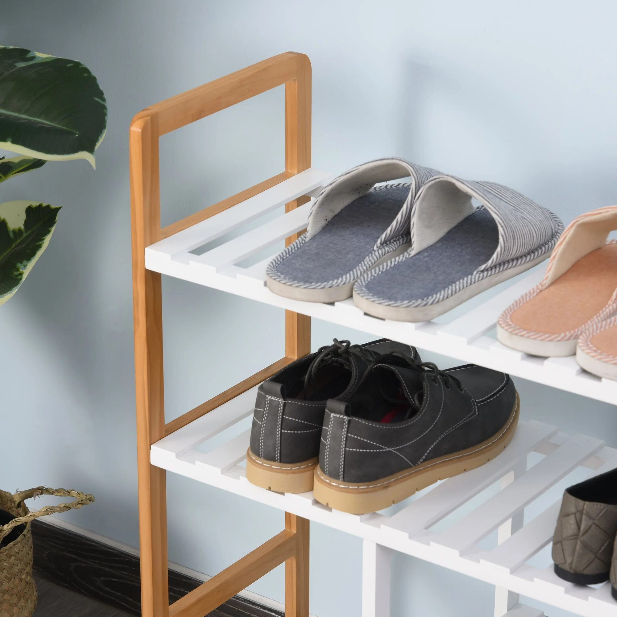 Medium-density fibreboard 4-Tier Slatted Shoe Rack White/Oak - Image 7