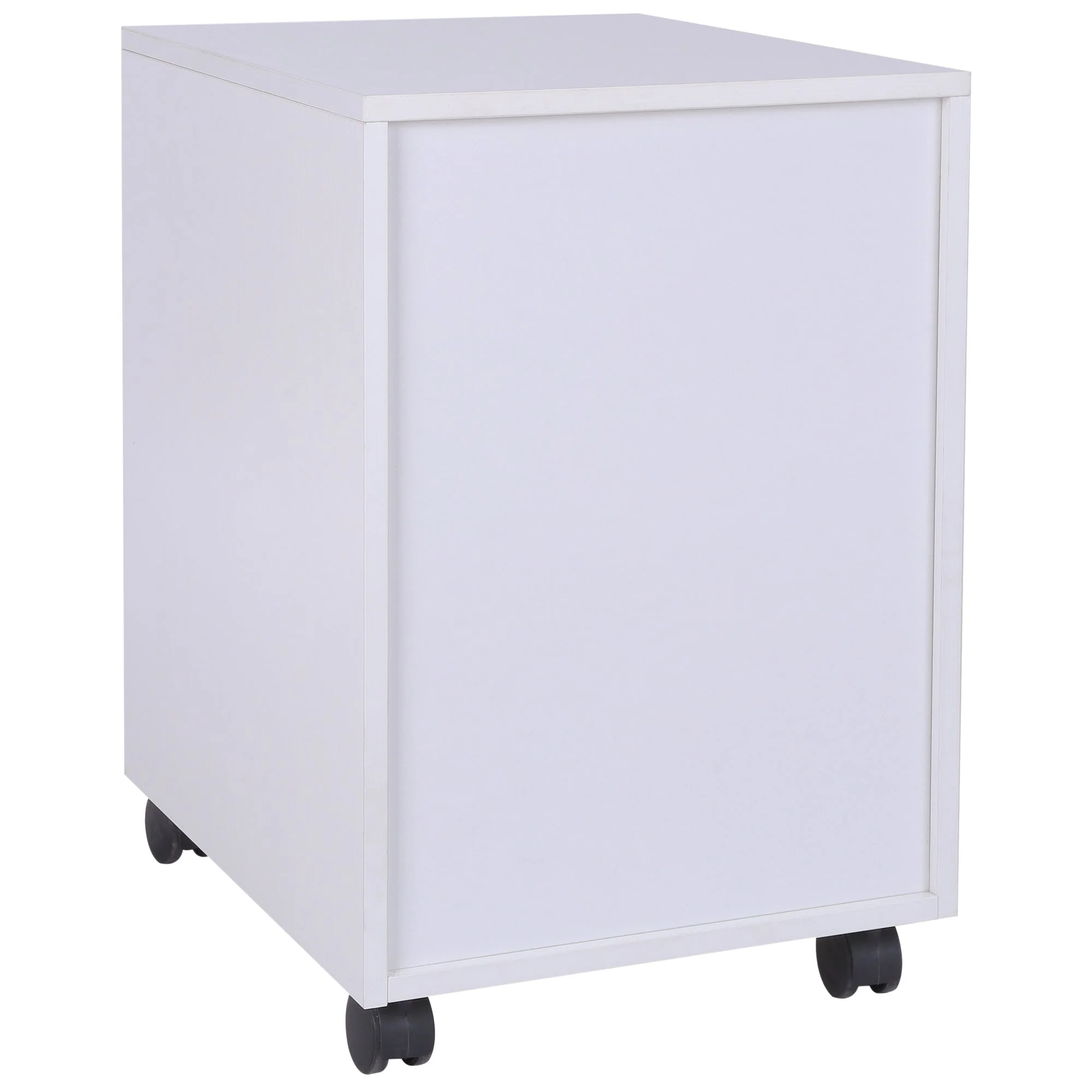 Medium-density fibreboard Mobile File Cabinet w/ 3 Drawers Locking Wheels Metal Rails Oak Tone White - Image 8