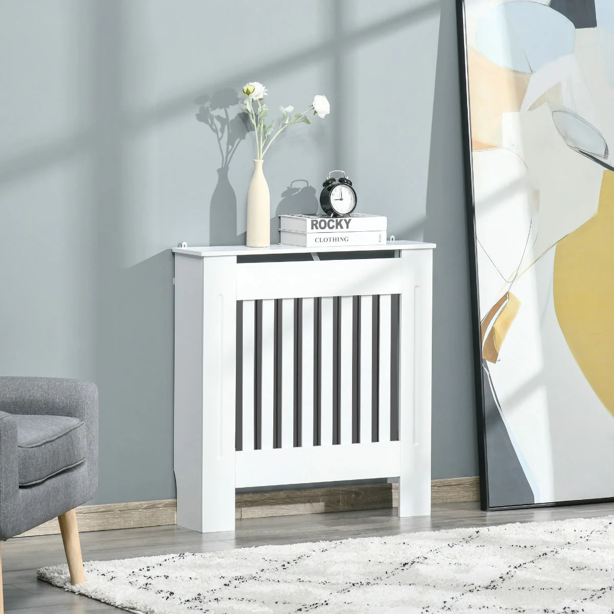 Medium-density fibreboard Radiator Cover 78Lx19Wx81H cm -White - Image 2