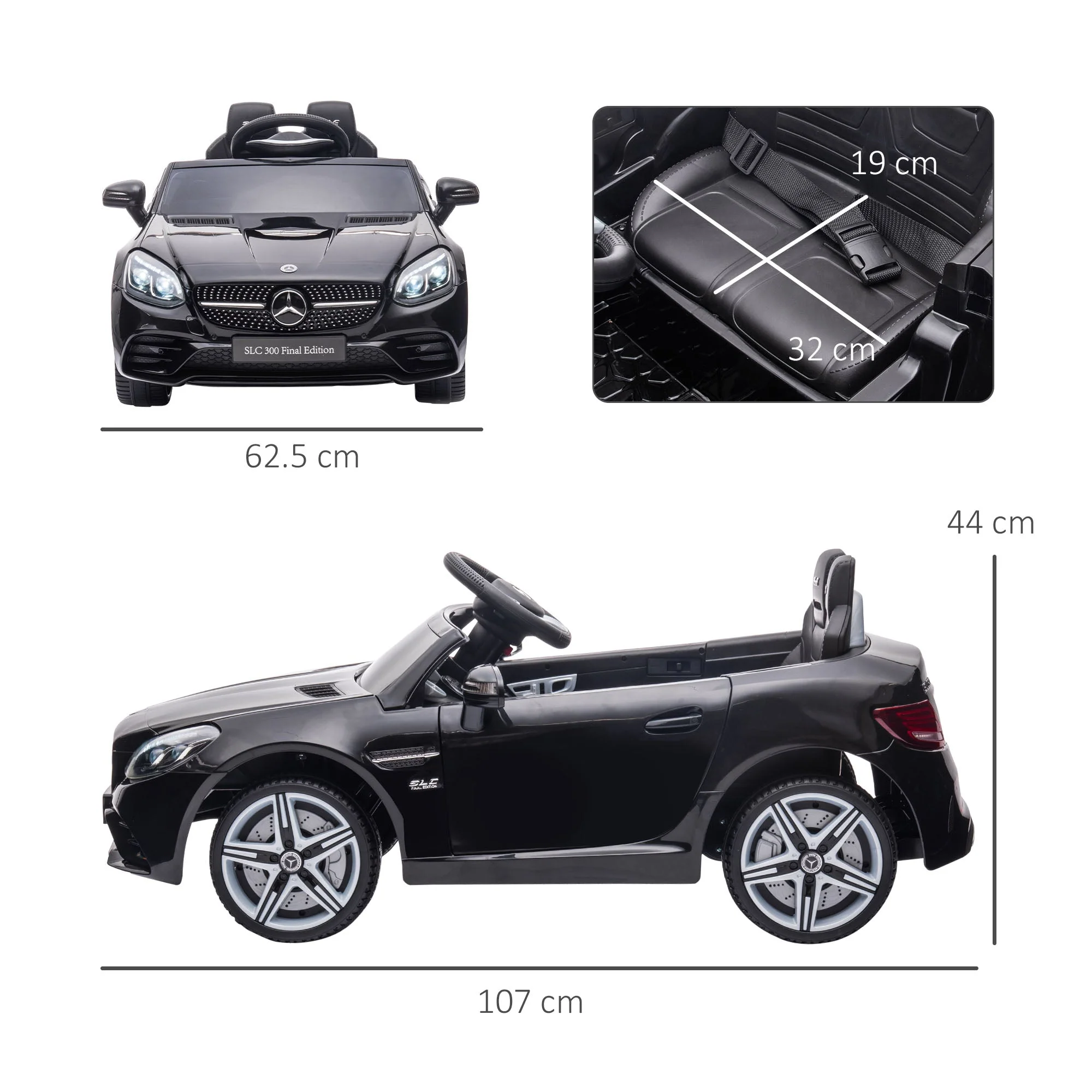 Mercedes Benz SLC 300 Ride On Electric Car With Parent Remote 3 To 6 Years Black by Aiyaplay - Image 3