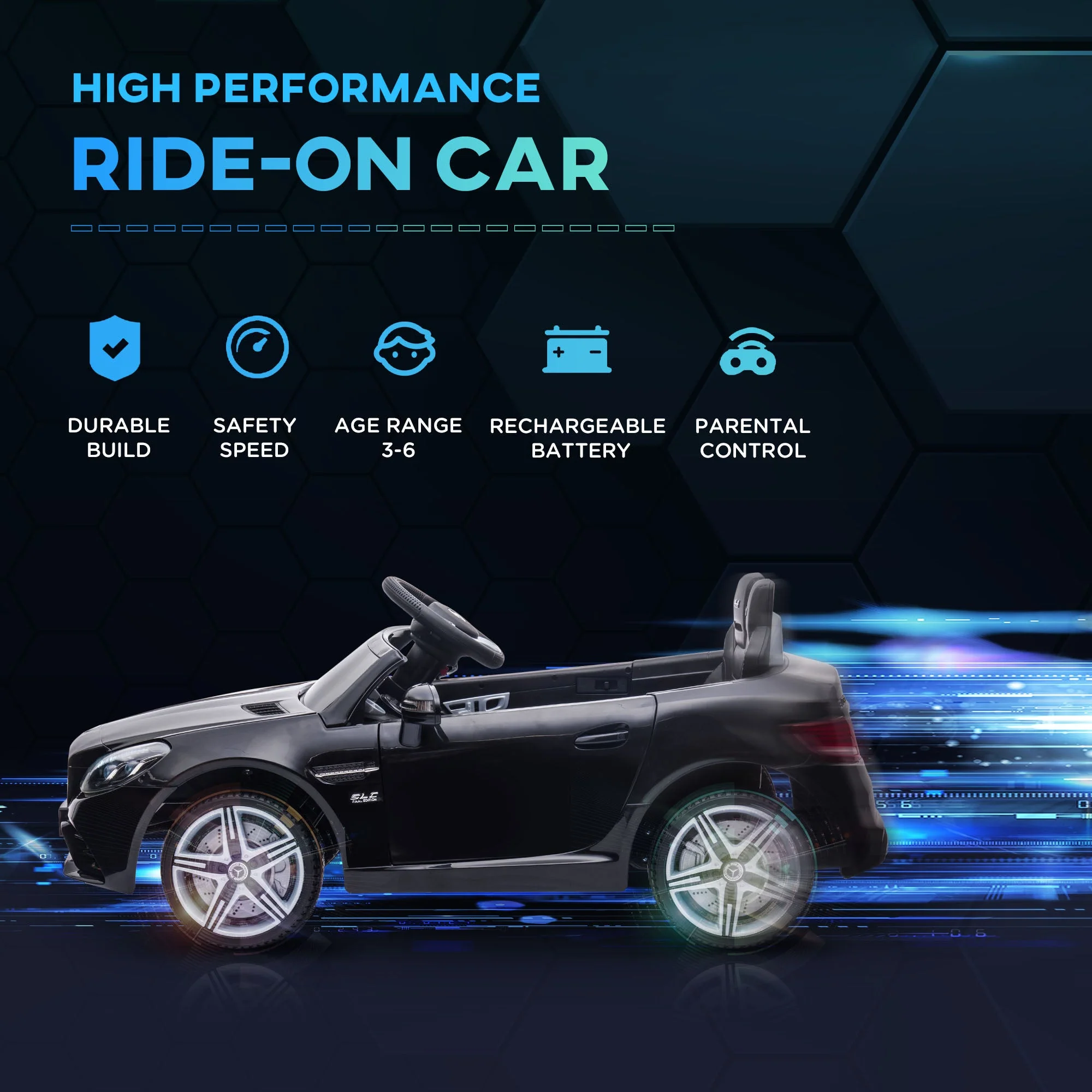 Mercedes Benz SLC 300 Ride On Electric Car With Parent Remote 3 To 6 Years Black by Aiyaplay - Image 4
