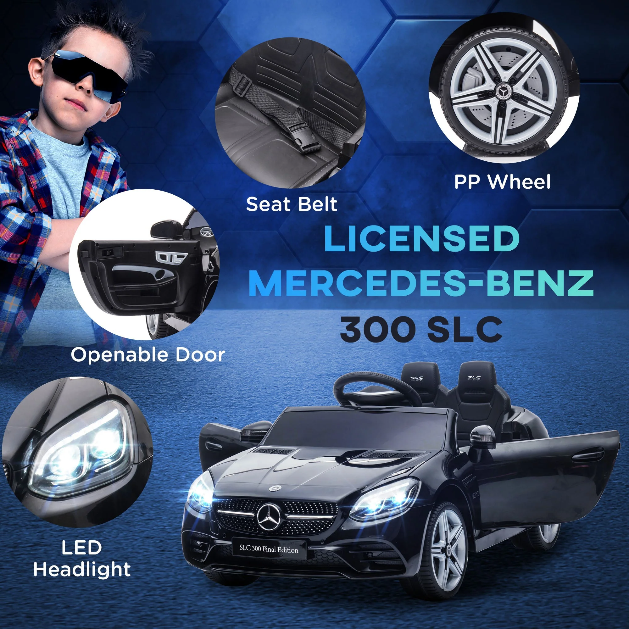Mercedes Benz SLC 300 Ride On Electric Car With Parent Remote 3 To 6 Years Black by Aiyaplay - Image 6
